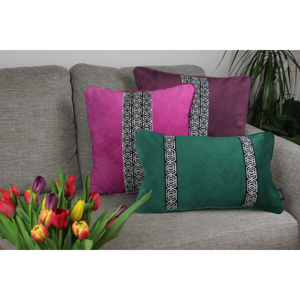 McAlister Textiles Coba Striped Emerald Green Velvet Cushion Cushions and Covers 