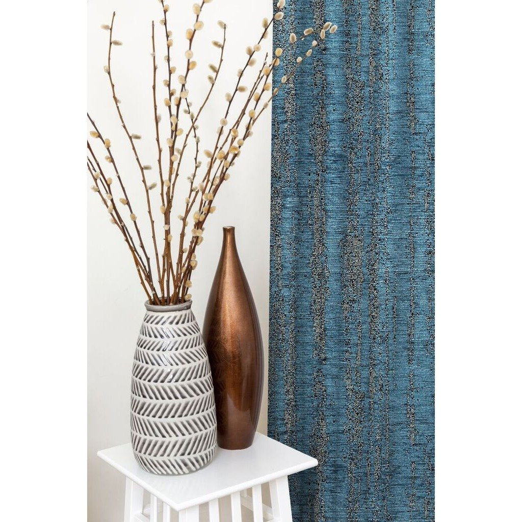 McAlister Textiles Textured Chenille Denim Blue Curtains Tailored Curtains 