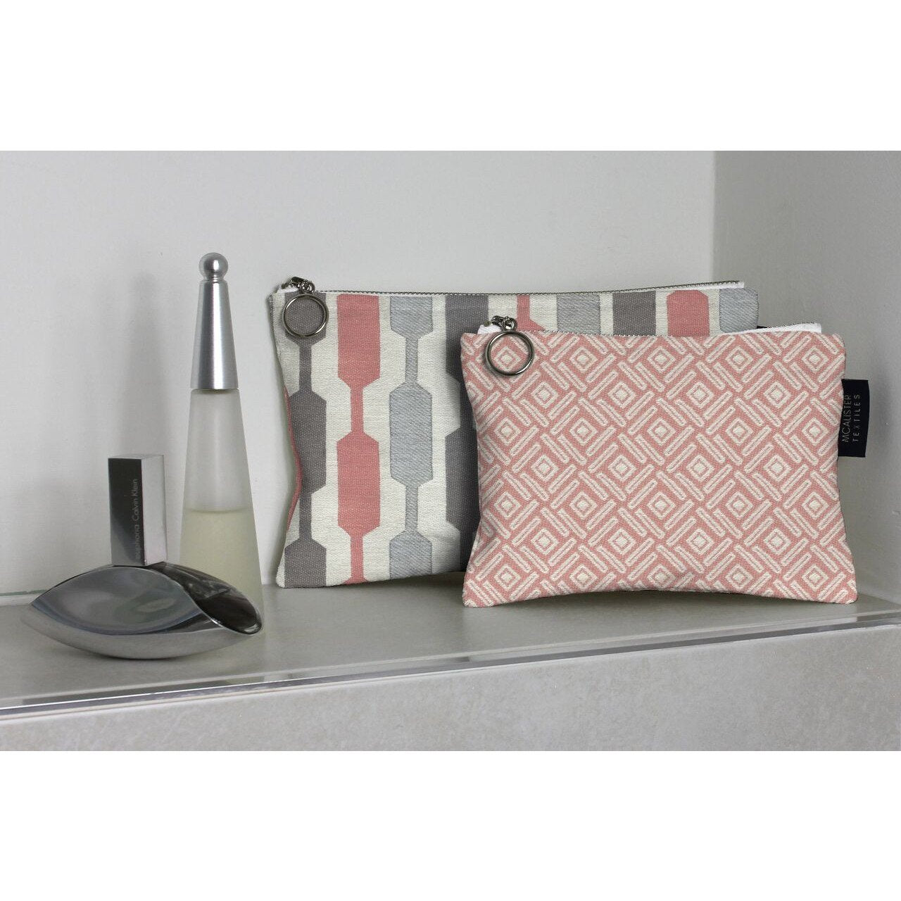 McAlister Textiles Lotta Pink + Grey Makeup Bag Set Clutch Bag 