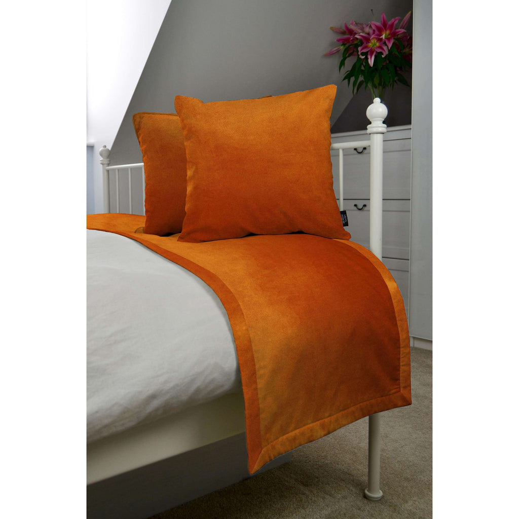McAlister Textiles Matt Burnt Orange Velvet Bedding Set Bedding Set Runner (50x240cm) + 2x Cushion Covers 