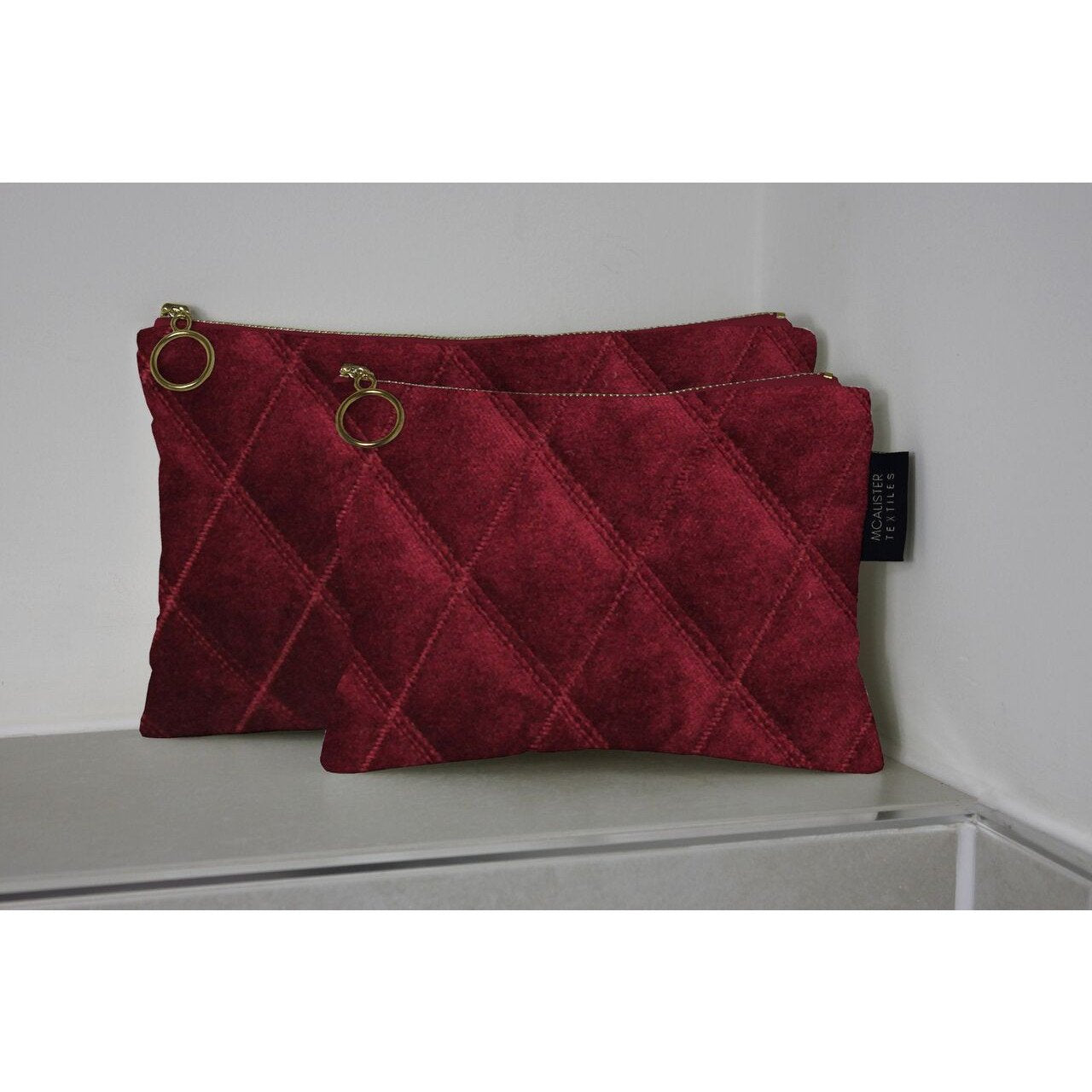McAlister Textiles Diamond Pattern Red Velvet Makeup Bag Set Clutch Bag 