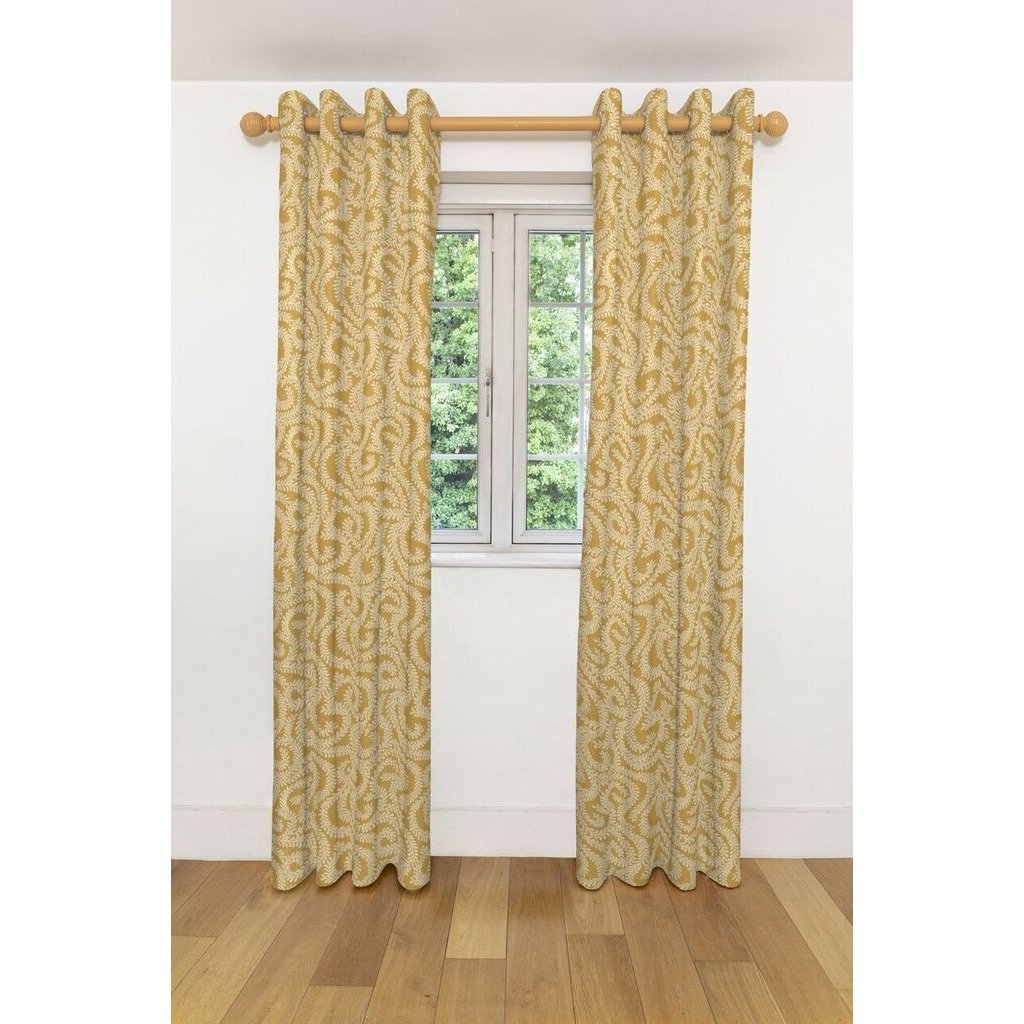 McAlister Textiles Little Leaf Ochre Yellow Curtains Tailored Curtains 