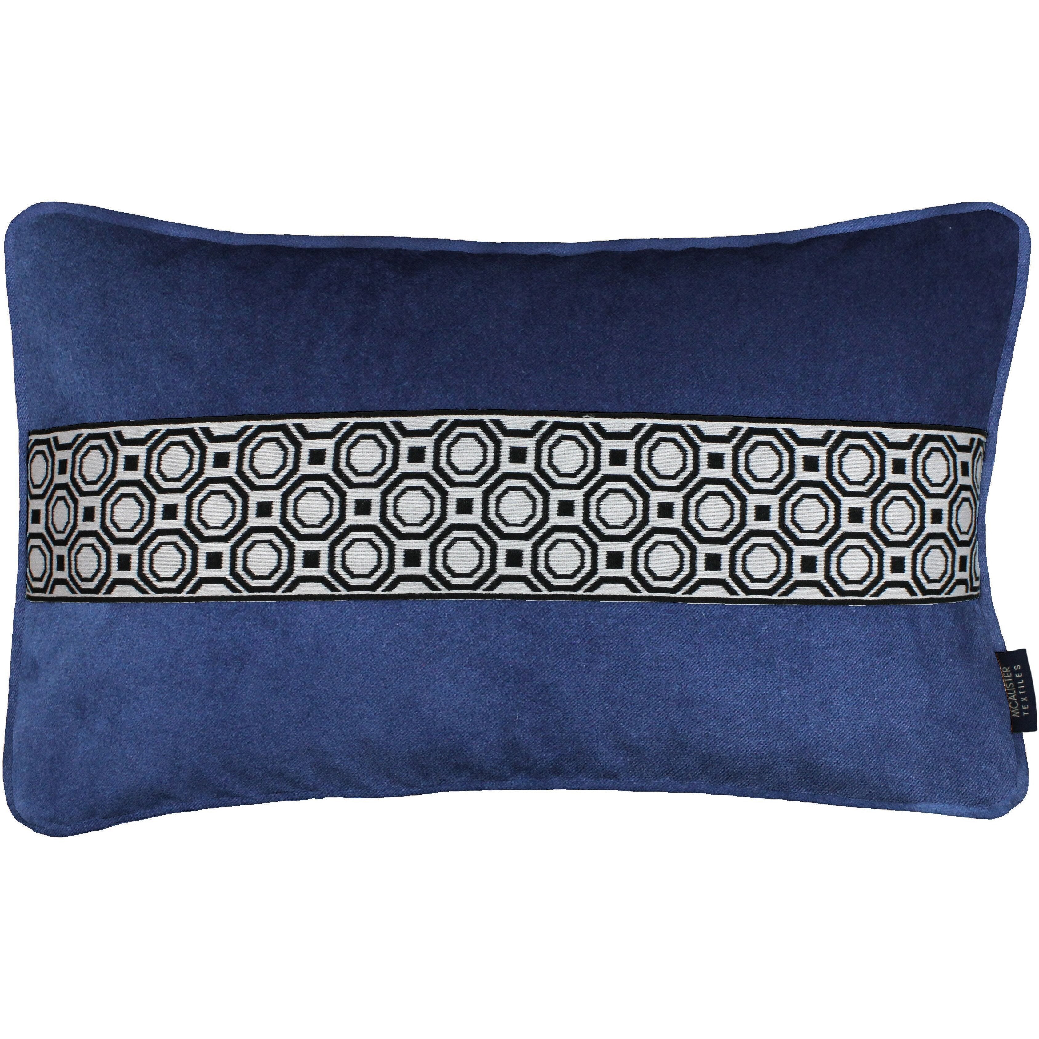 McAlister Textiles Cancun Striped Navy Blue Velvet Pillow Pillow Cover Only 50cm x 30cm 