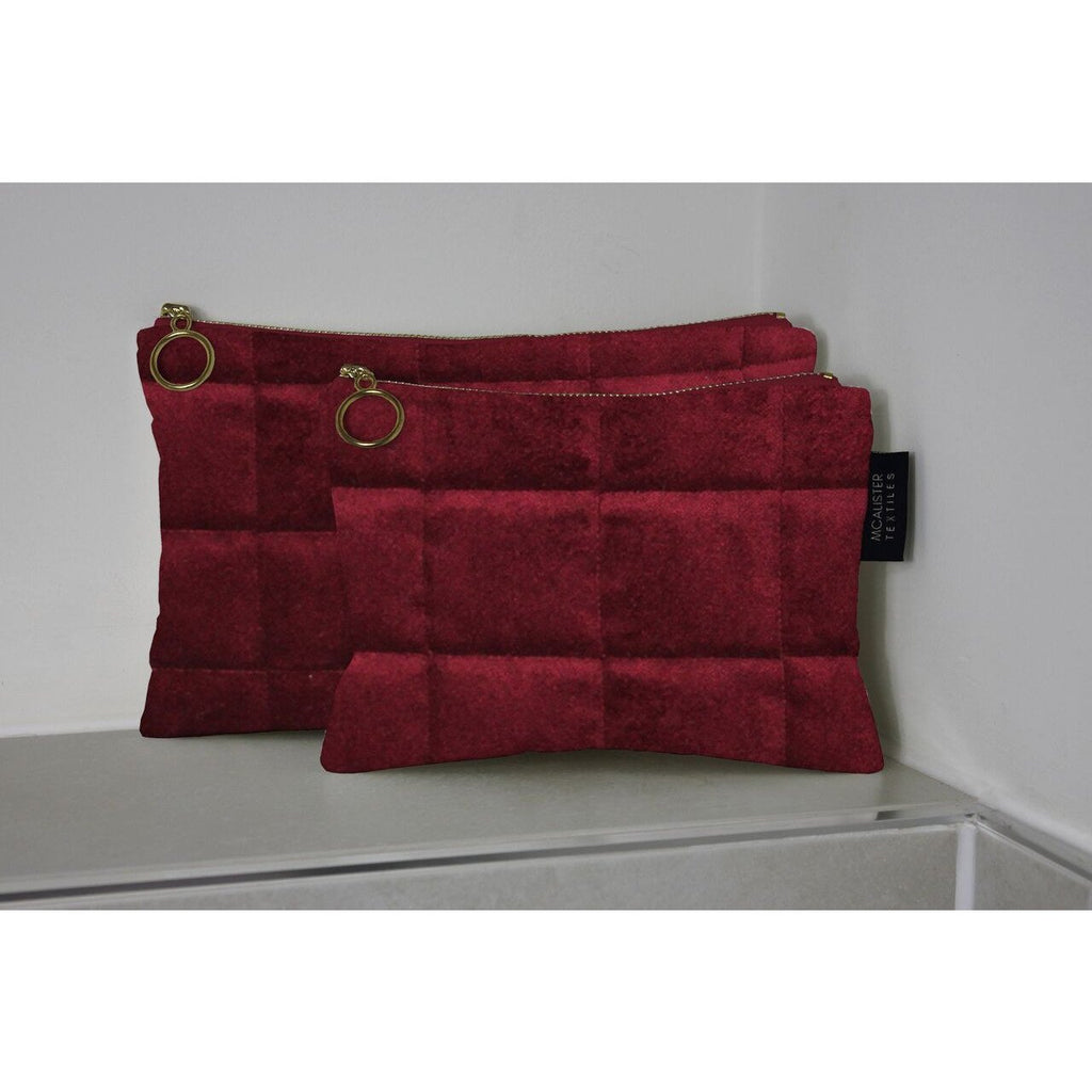 McAlister Textiles Square Pattern Red Velvet Makeup Bag Set Clutch Bag 