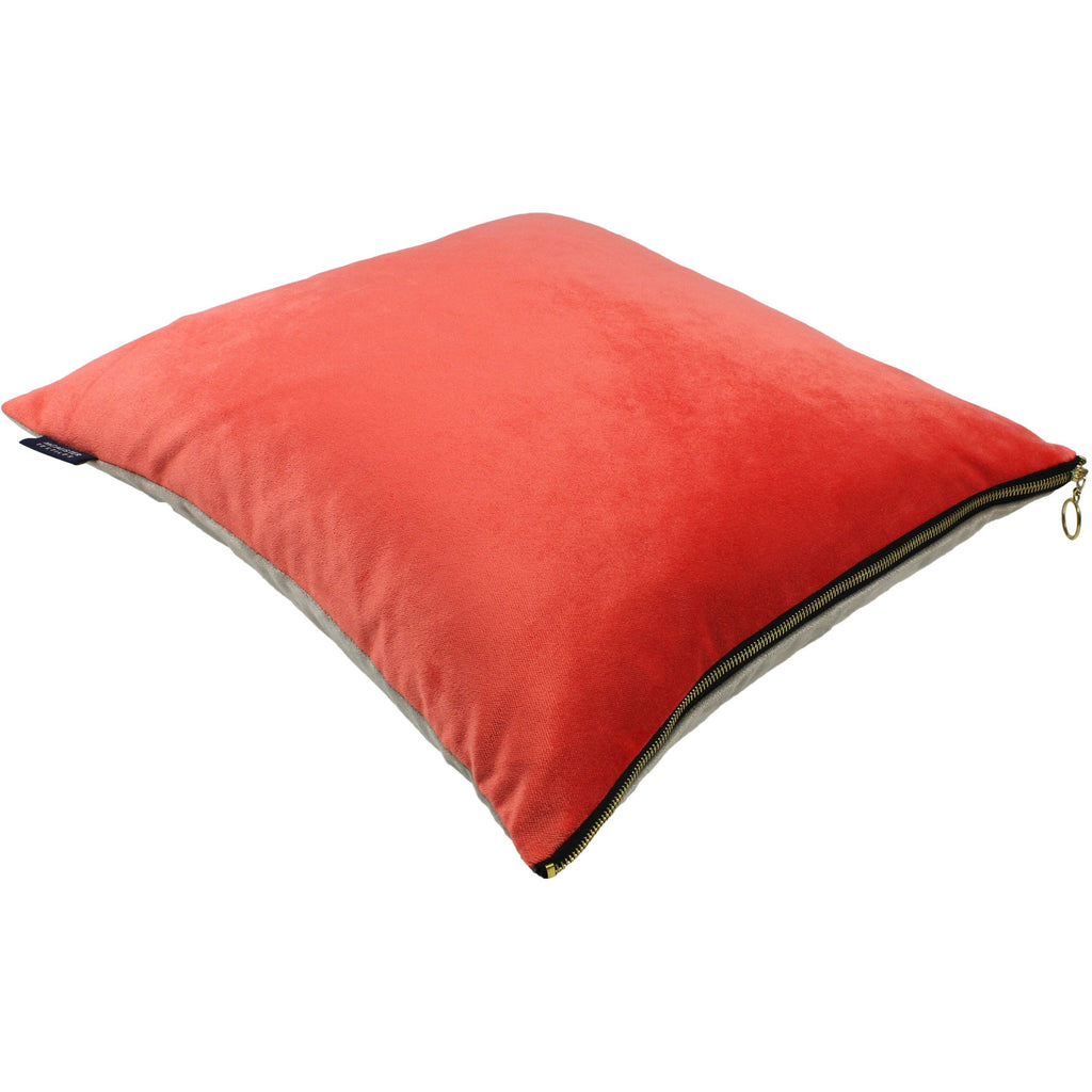 McAlister Textiles Decorative Zipper Edge Coral + Beige Velvet Cushion Cushions and Covers Cover Only 43cm x 43cm 