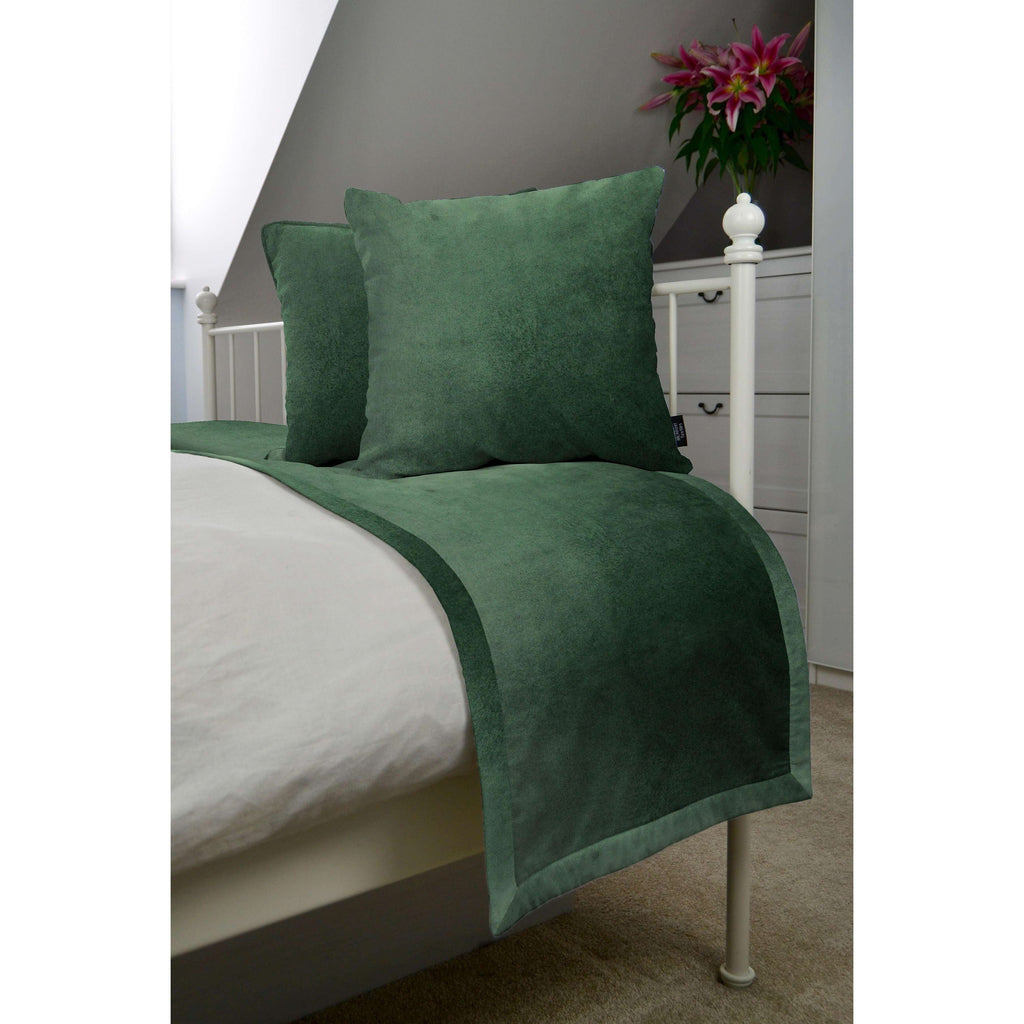 McAlister Textiles Matt Moss Green Velvet Bedding Set Bedding Set Runner (50x240cm) + 2x Cushion Covers 
