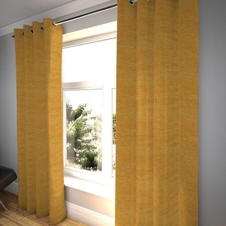 McAlister Textiles Plain Chenille Mustard Yellow Curtains Tailored Curtains 116cm(w) x 182cm(d) (46" x 72") 