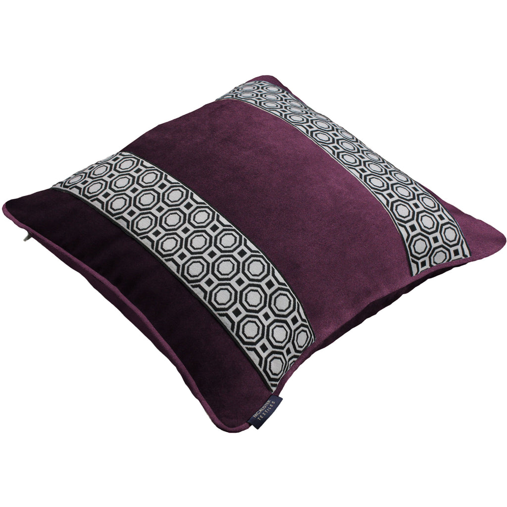 McAlister Textiles Cancun Striped Aubergine Purple Velvet Cushion Cushions and Covers 