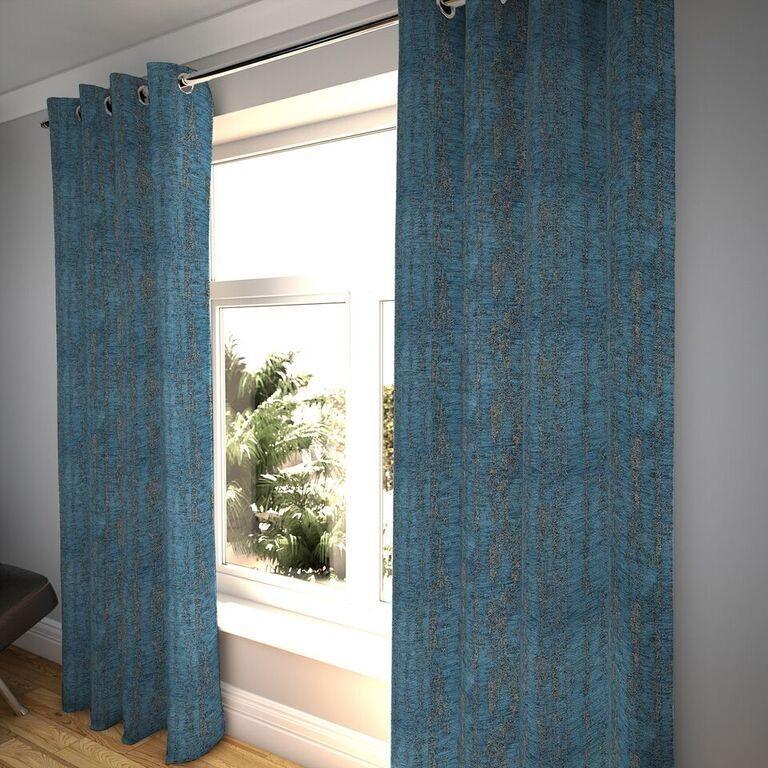 McAlister Textiles Textured Chenille Denim Blue Curtains Tailored Curtains 116cm(w) x 182cm(d) (46" x 72") 