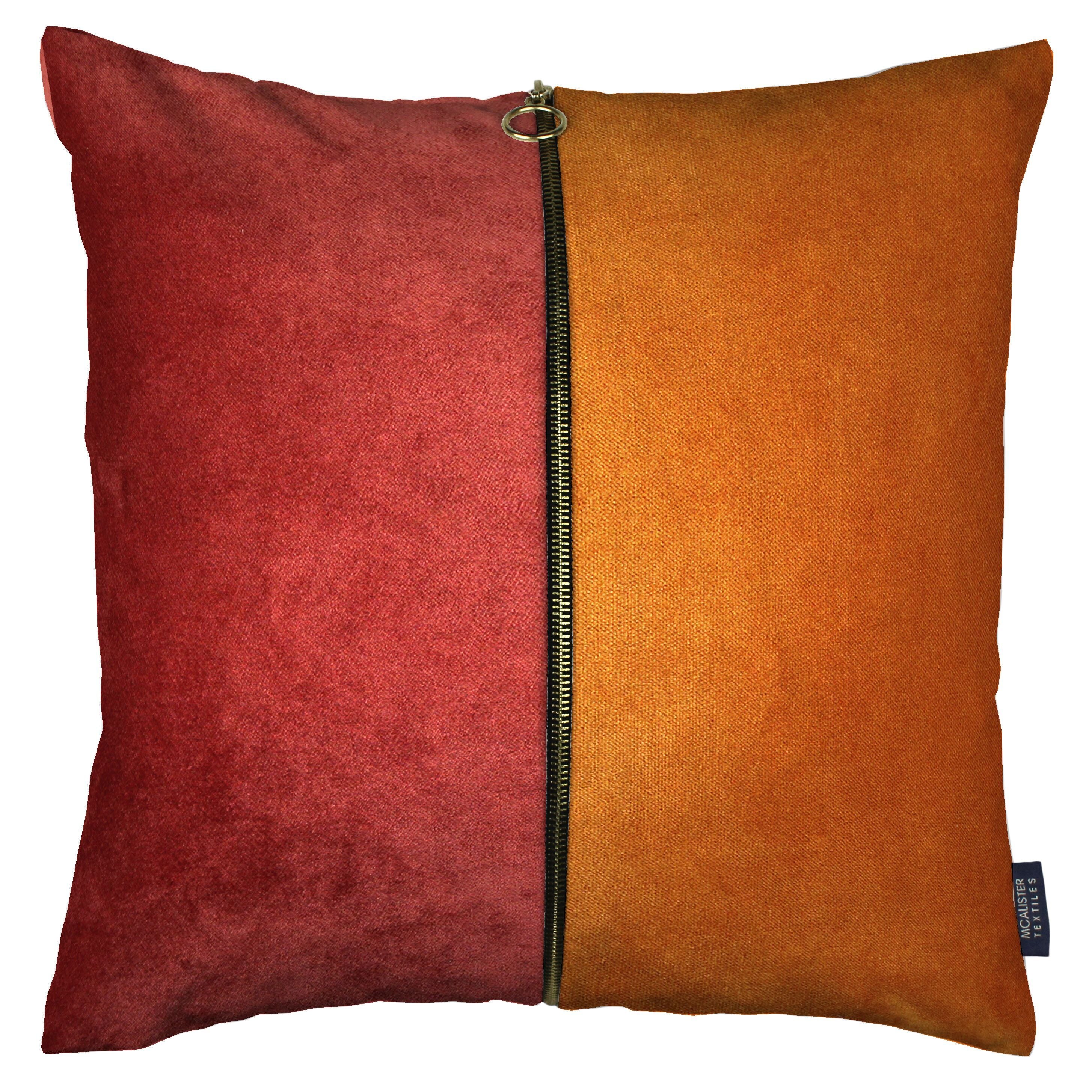 McAlister Textiles Decorative Zip Orange + Rust Red Velvet Cushion Cushions and Covers Cover Only 43cm x 43cm 