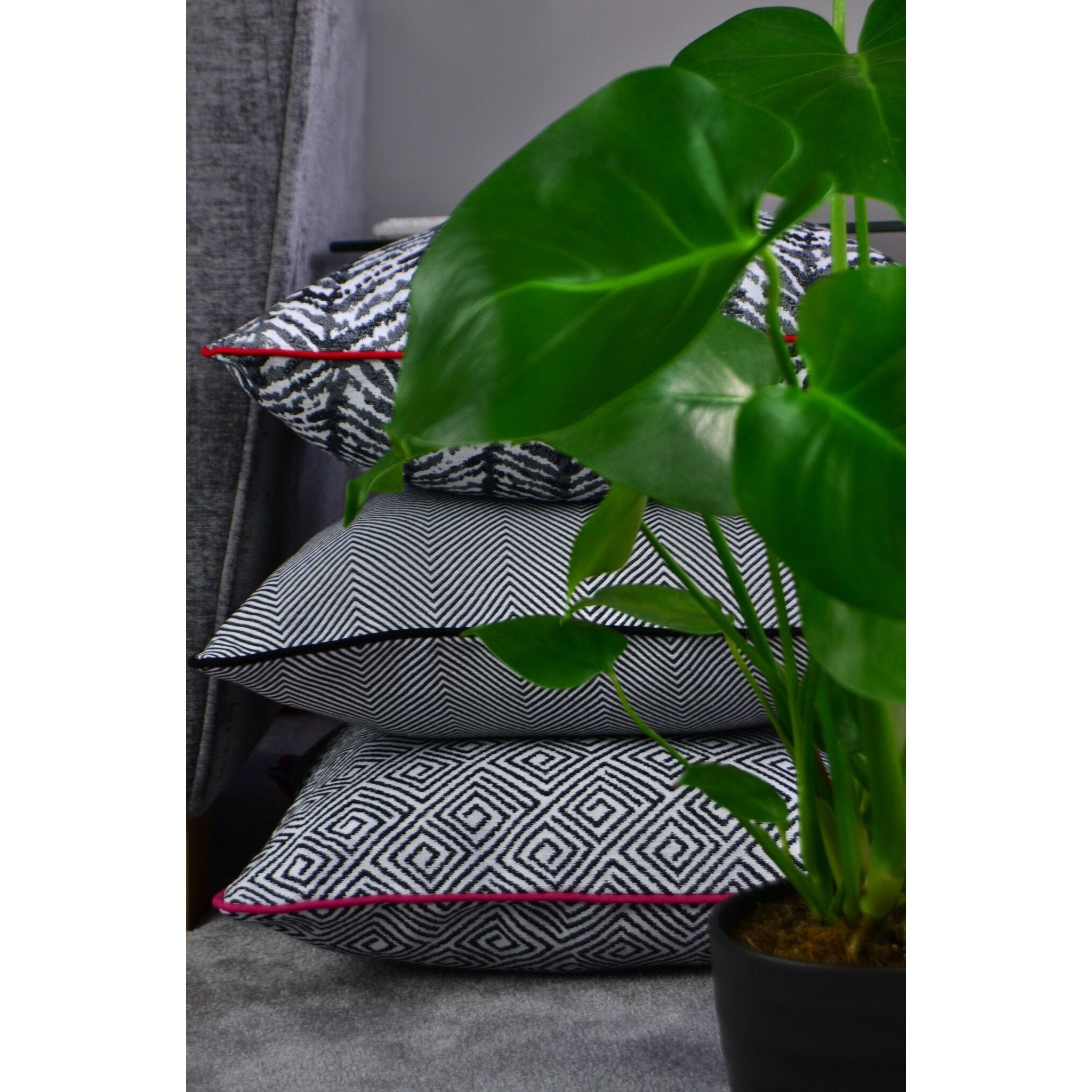 McAlister Textiles Herringbone Twill Black + White Cushion Cushions and Covers