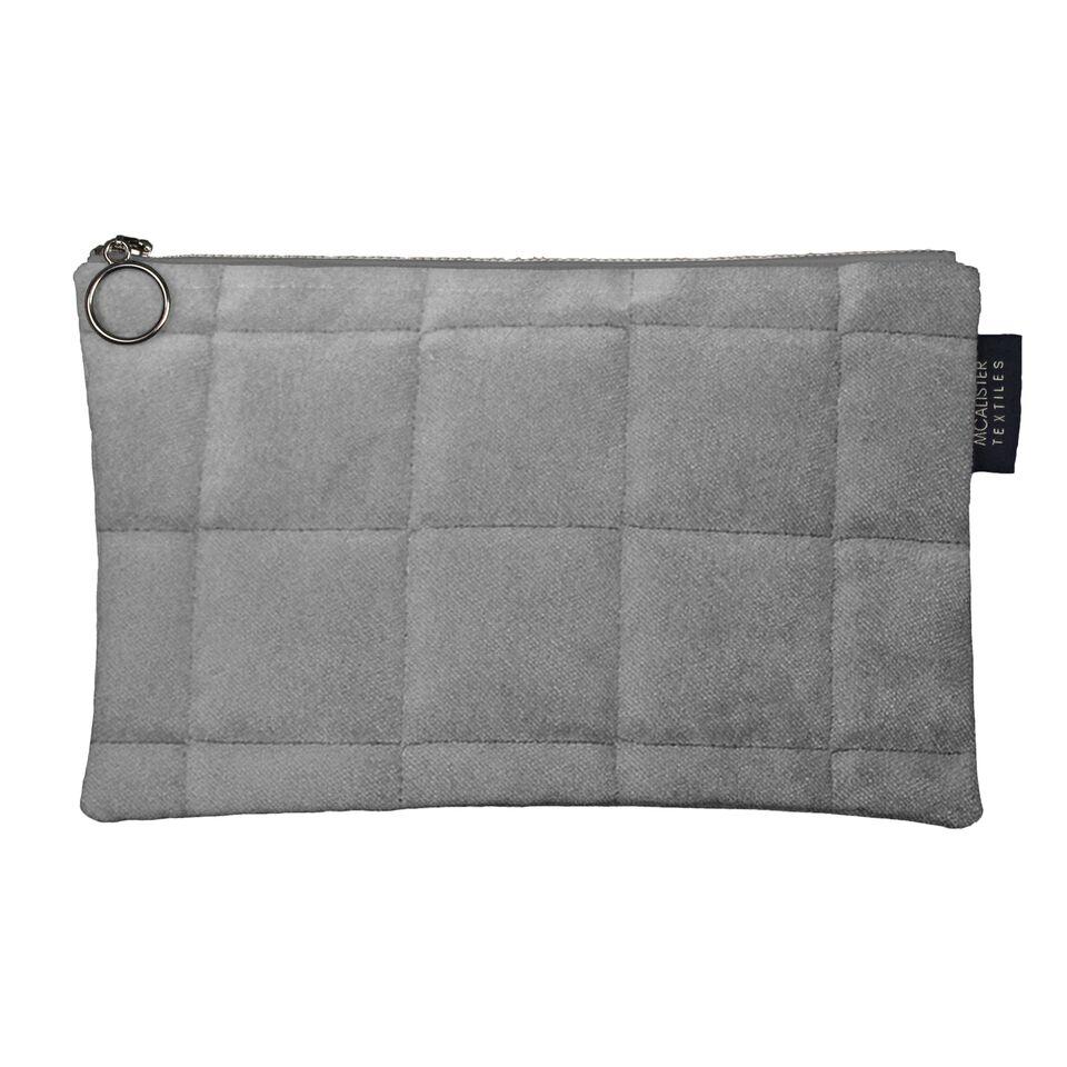 McAlister Textiles Square Pattern Silver Velvet Makeup Bag - Large Clutch Bag 