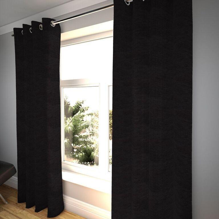 McAlister Textiles Plain Chenille Black Curtains Tailored Curtains 116cm(w) x 182cm(d) (46" x 72") 