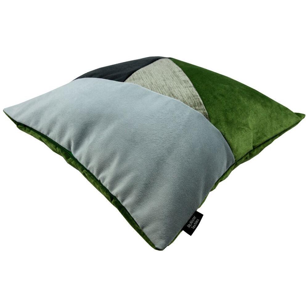 McAlister Textiles Triangle Patchwork Velvet Green, Silver + Grey Cushion Cushions and Covers 