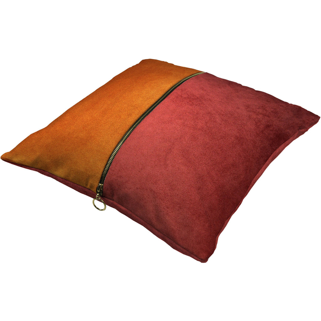 McAlister Textiles Decorative Zip Orange + Rust Red Velvet Cushion Cushions and Covers 
