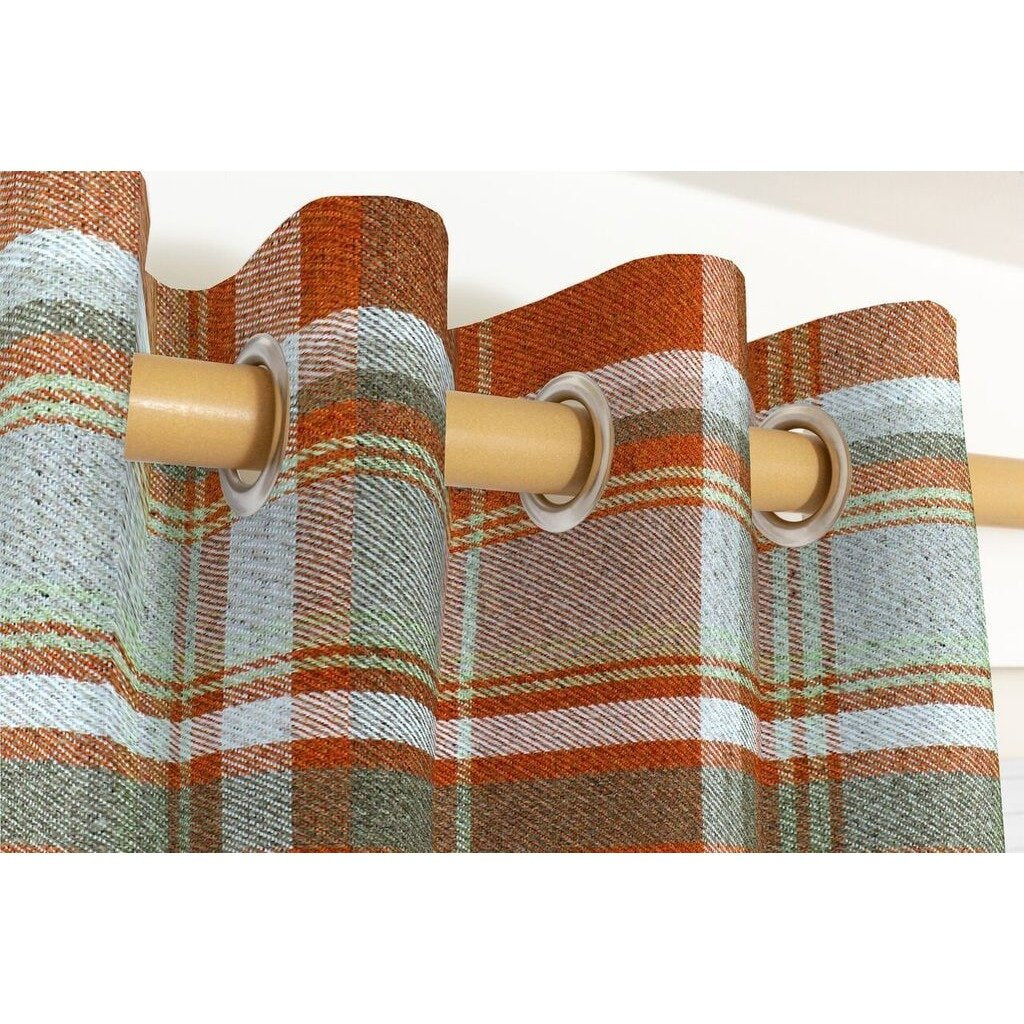 McAlister Textiles Heritage Burnt Orange + Grey Tartan Curtains Tailored Curtains 