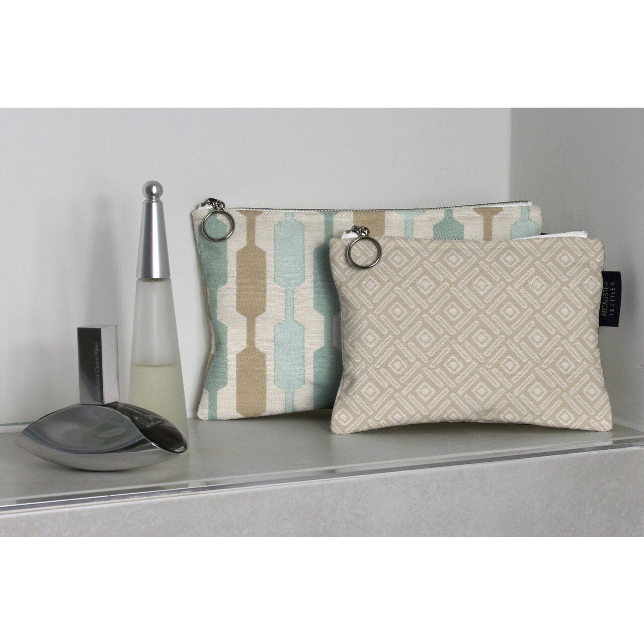 McAlister Textiles Lotta Duck Egg Blue Makeup Bag Set Clutch Bag