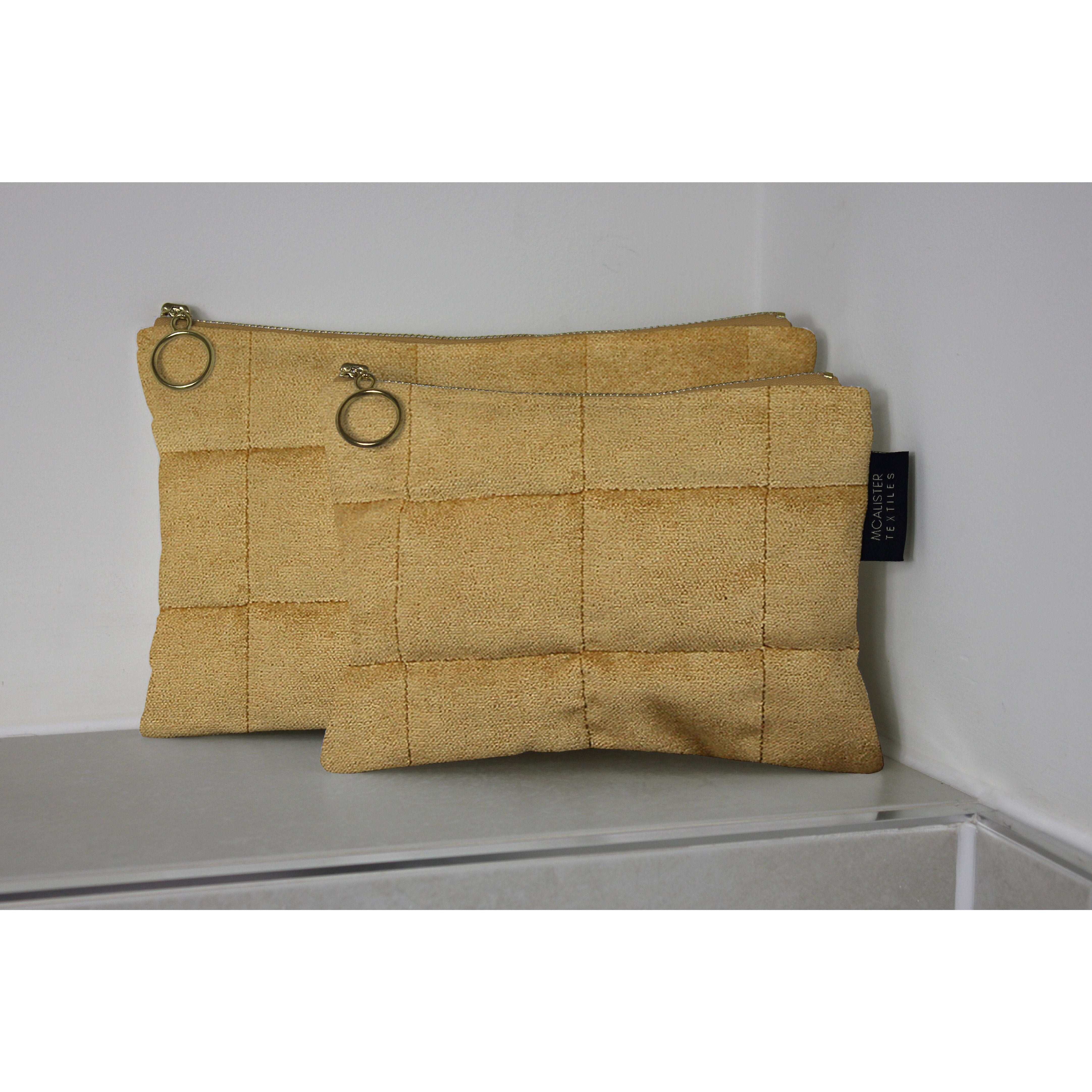 McAlister Textiles Square Pattern Yellow Velvet Makeup Bag Set Clutch Bag 