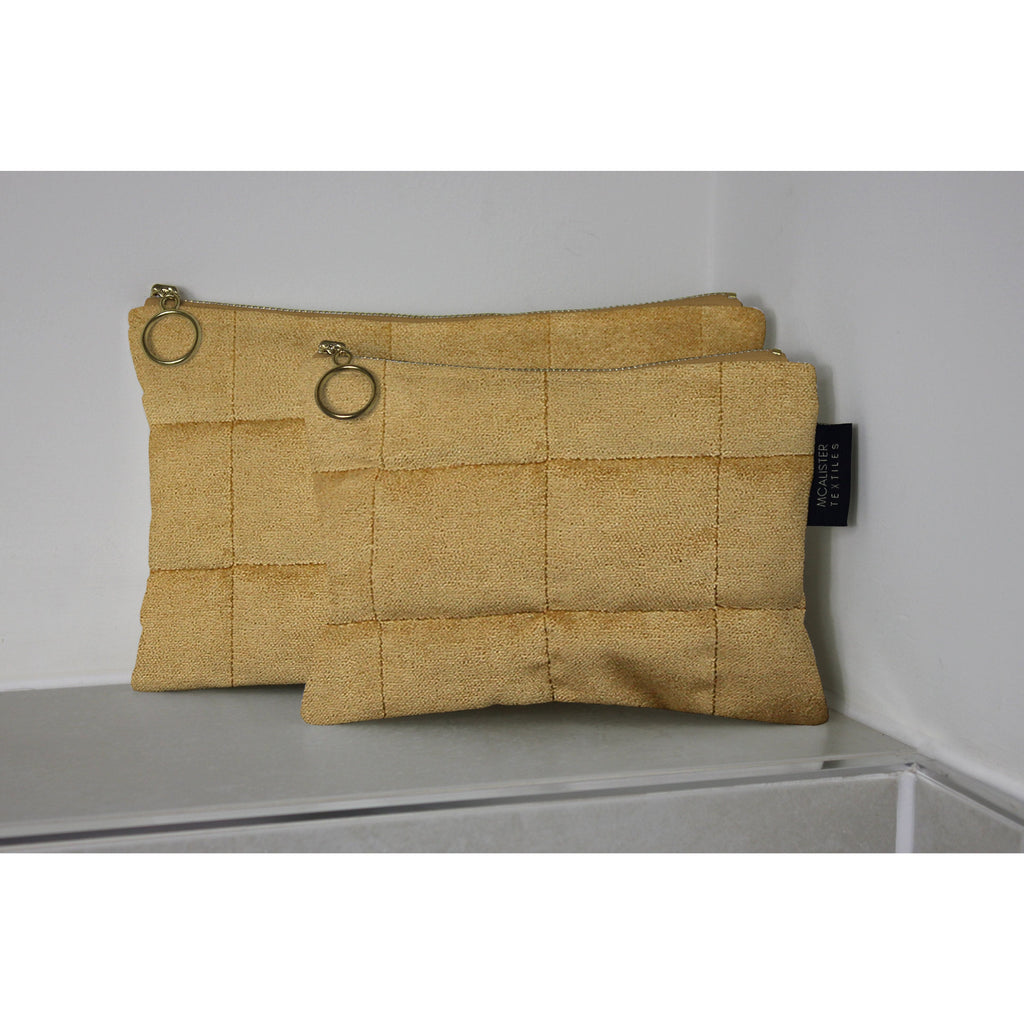 McAlister Textiles Square Pattern Yellow Velvet Makeup Bag Set Clutch Bag 