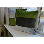 Load image into Gallery viewer, McAlister Textiles Straight Patchwork Velvet Green, Silver + Grey Cushion Cushions and Covers 
