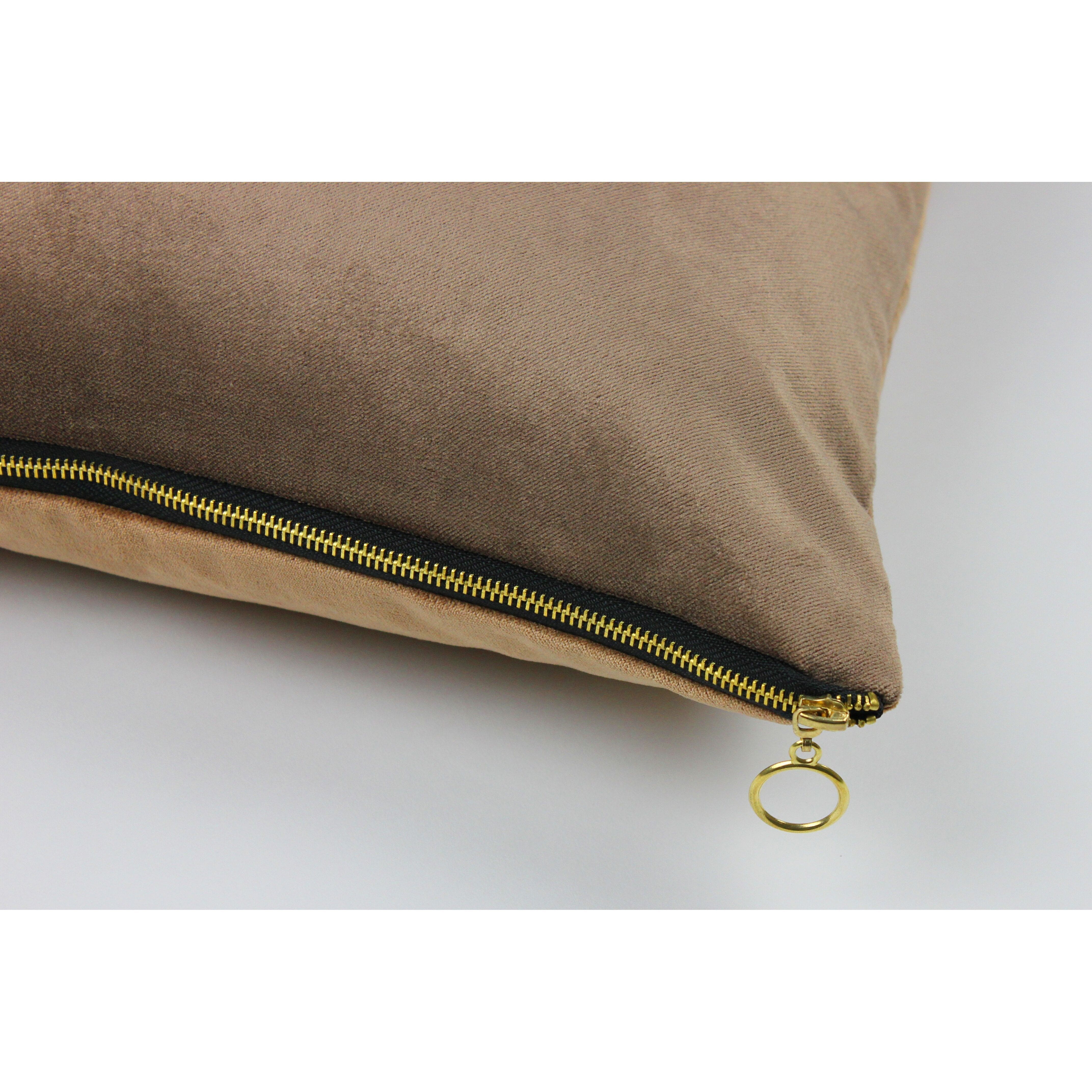 McAlister Textiles Decorative Zipper Edge Caramel + Mocha Velvet Cushion Cushions and Covers Cover Only 43cm x 43cm 