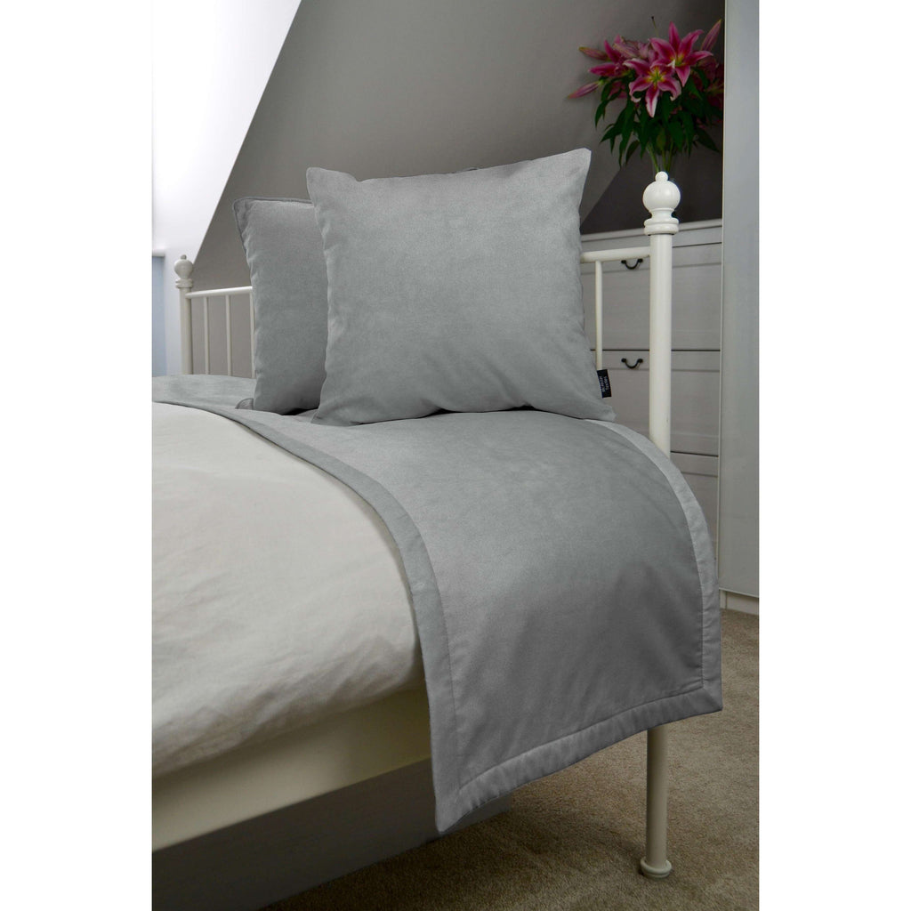 McAlister Textiles Matt Dove Grey Velvet Bedding Set Bedding Set Runner (50x240cm) + 2x Cushion Covers 