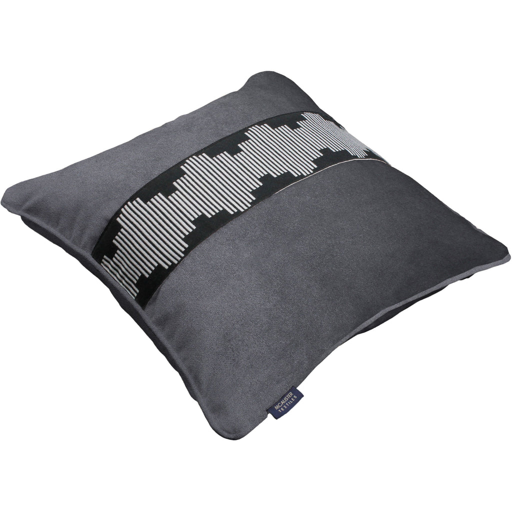 McAlister Textiles Maya Striped Charcoal Grey Velvet Cushion Cushions and Covers 