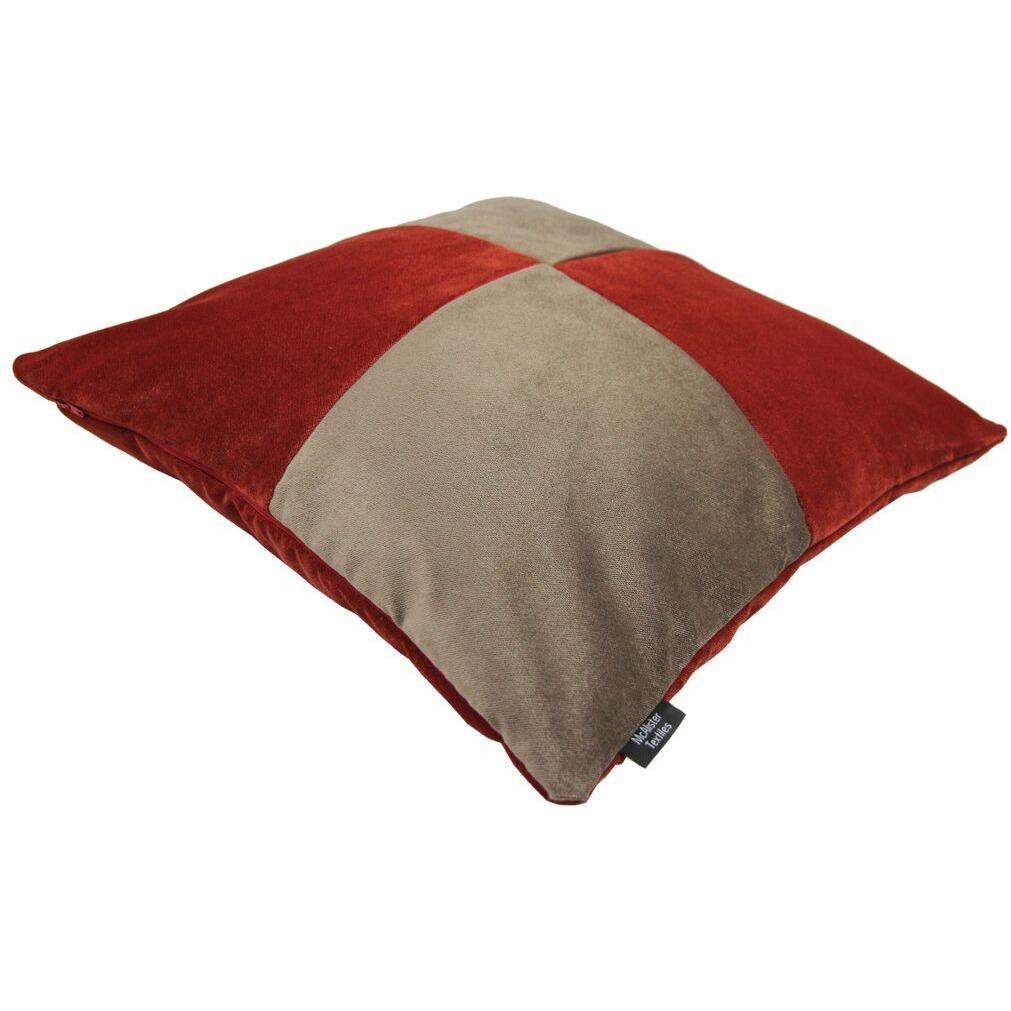 McAlister Textiles Square Patchwork Velvet Gold + Red Cushion Cushions and Covers 