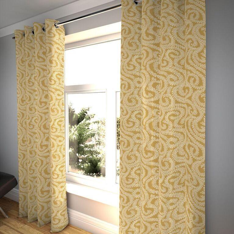 McAlister Textiles Little Leaf Ochre Yellow Curtains Tailored Curtains 116cm(w) x 182cm(d) (46" x 72") 