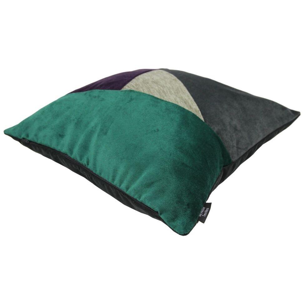 McAlister Textiles Triangle Patchwork Velvet Purple, Green + Grey Cushion Cushions and Covers 