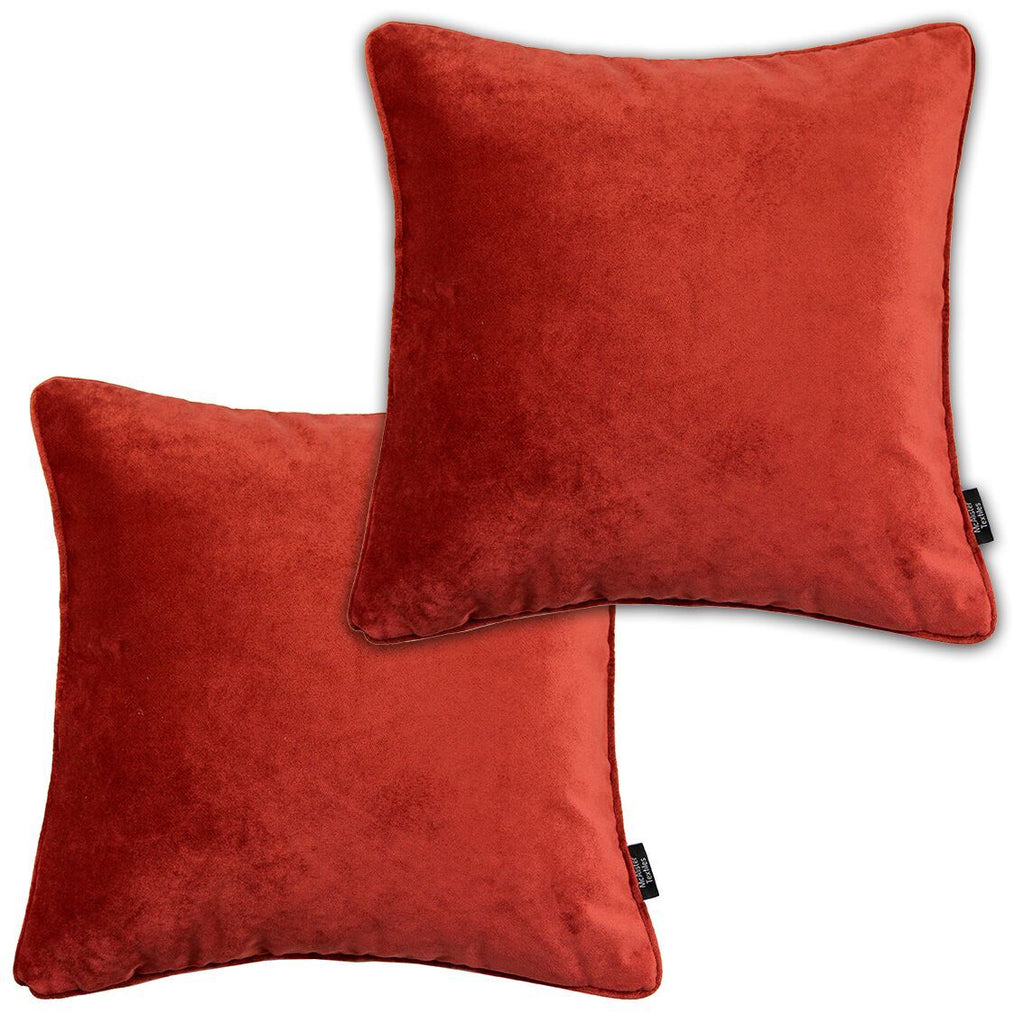 McAlister Textiles Matt Rust Red Orange Velvet 43cm x 43cm Cushion Sets Cushions and Covers Cushion Covers Set of 2 