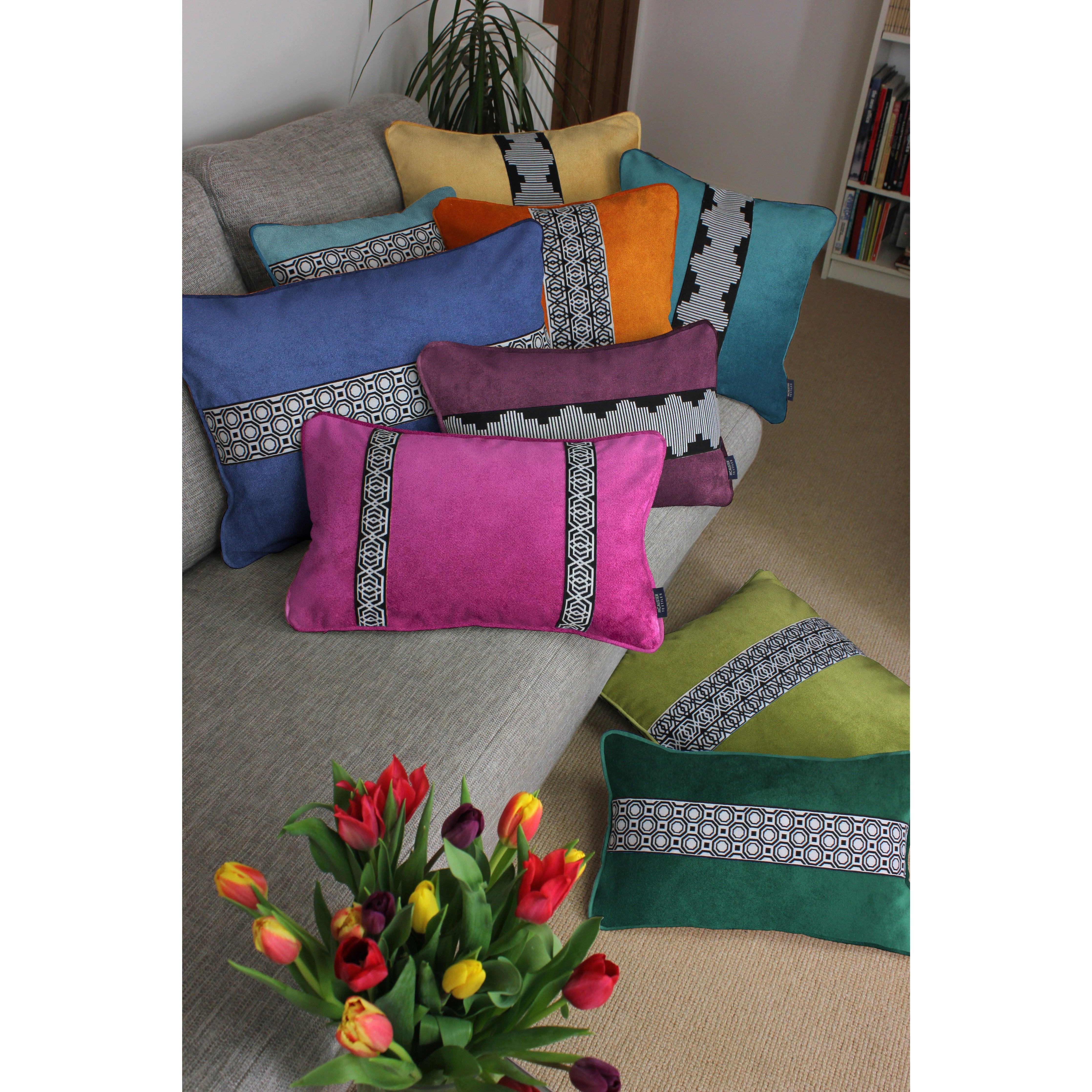 McAlister Textiles Coba Striped Ochre Yellow Velvet Cushion Cushions and Covers 