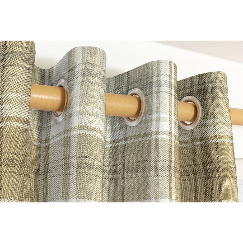 McAlister Textiles Angus Beige Cream Tartan Curtains Tailored Curtains 