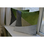 Load image into Gallery viewer, McAlister Textiles Triangle Patchwork Velvet Green, Silver + Grey Cushion Cushions and Covers 
