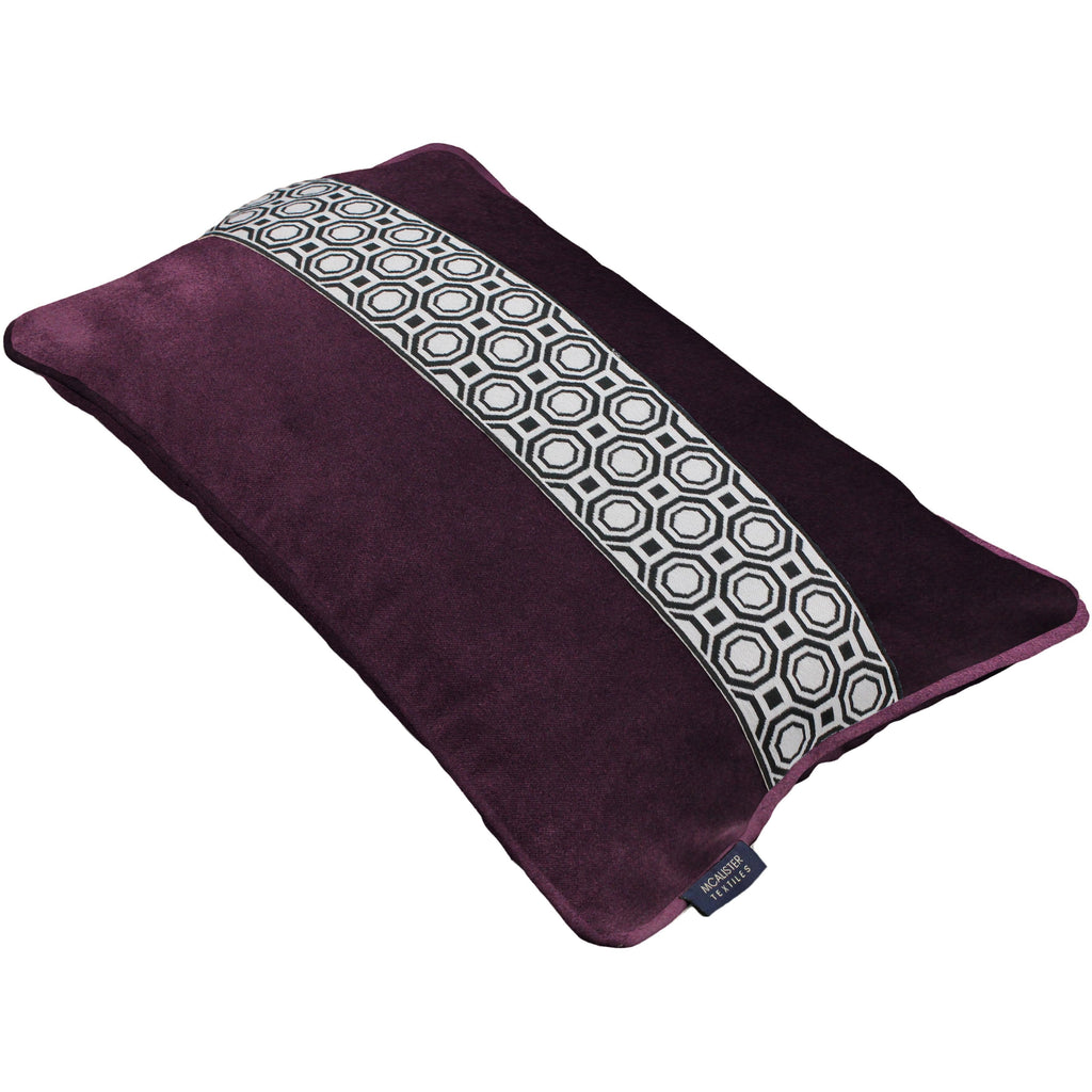 McAlister Textiles Cancun Striped Aubergine Purple Velvet Cushion Cushions and Covers 