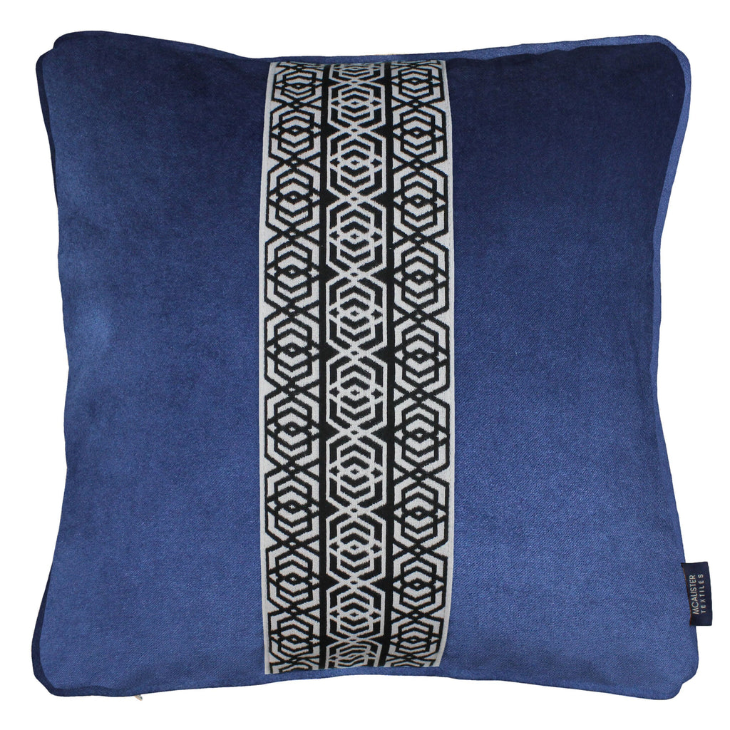 McAlister Textiles Coba Striped Navy Blue Velvet Cushion Cushions and Covers Polyester Filler 43cm x 43cm 