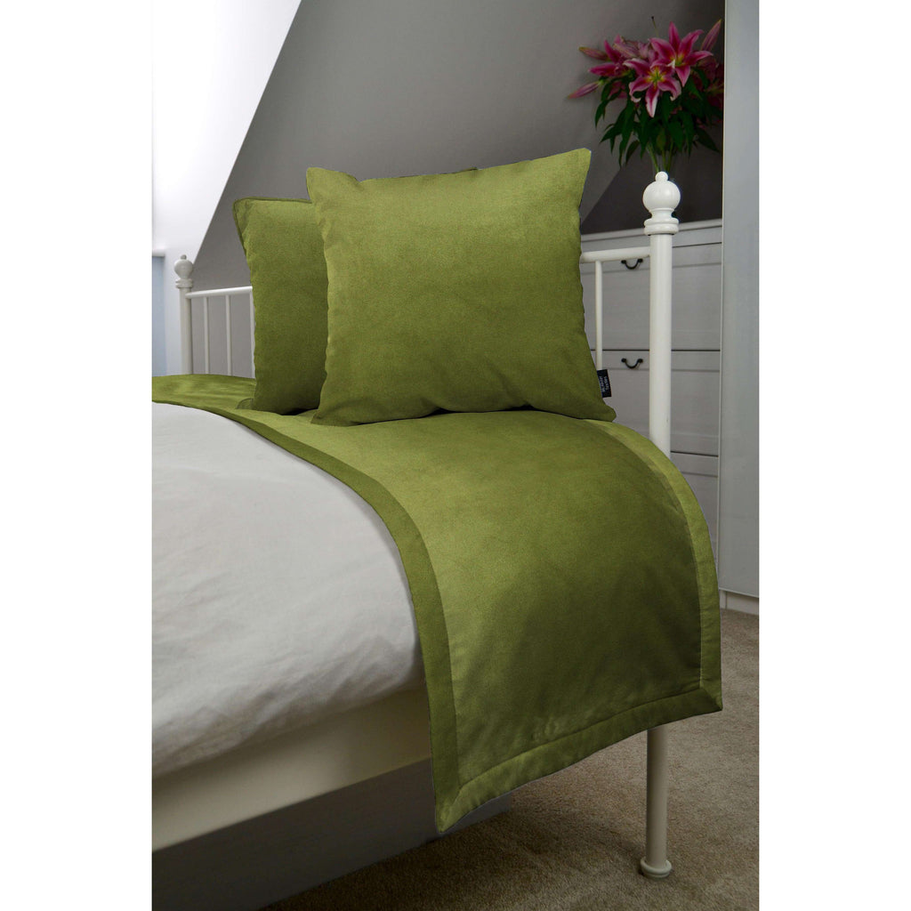 McAlister Textiles Matt Lime Green Velvet Bedding Set Bedding Set Runner (50x240cm) + 2x Cushion Covers 