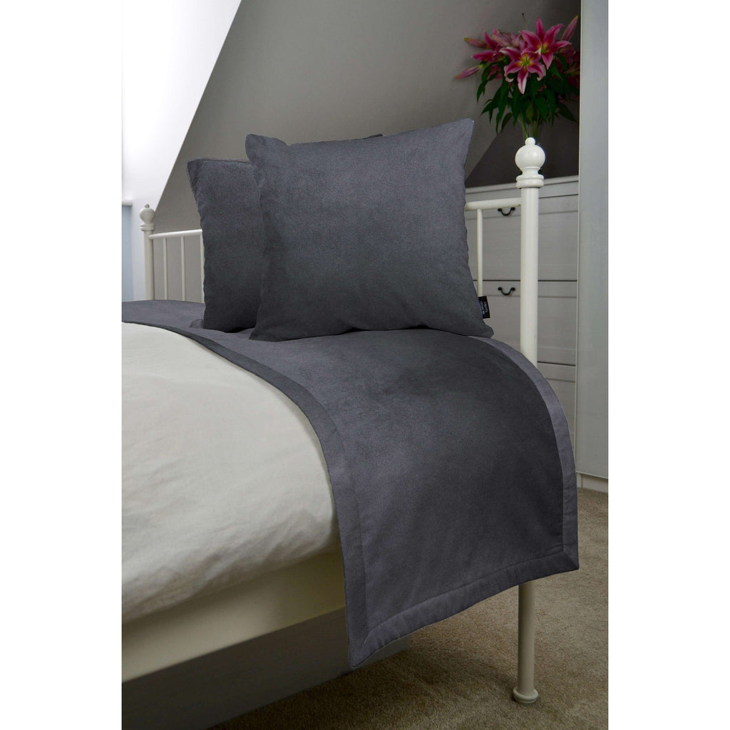 McAlister Textiles Matt Charcoal Grey Velvet Bedding Set Bedding Set Runner (50x240cm) + 2x Cushion Covers 