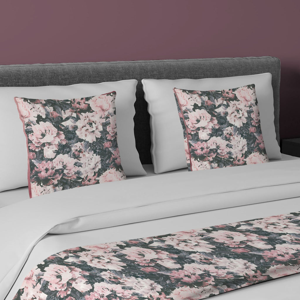 McAlister Textiles Camille Floral Purple Linen Bedding Set Bedding Set Runner (50x240cm) + 2x Cushion Covers 