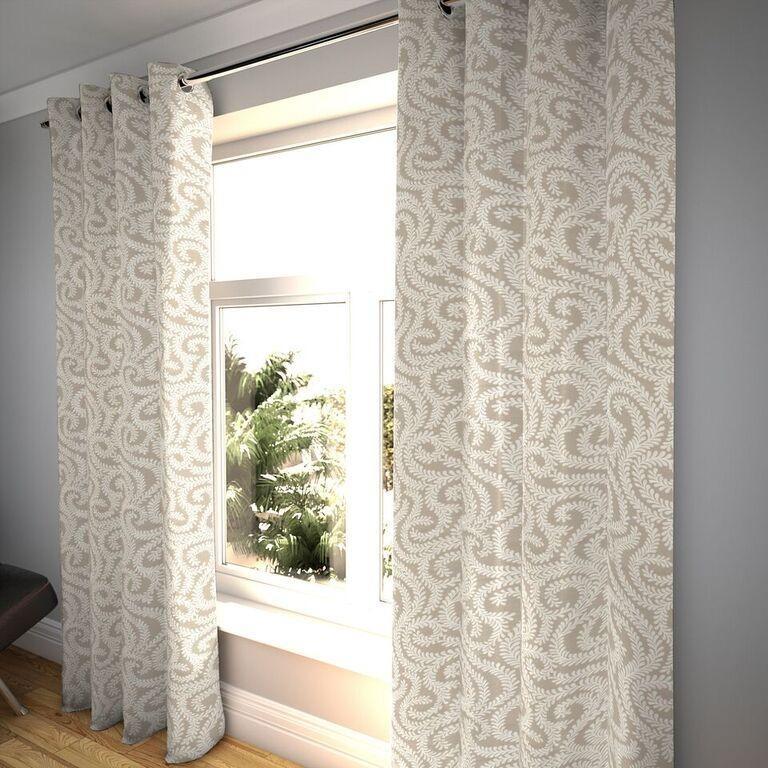 McAlister Textiles Little Leaf Pale Beige Curtains Tailored Curtains 116cm(w) x 182cm(d) (46" x 72") 