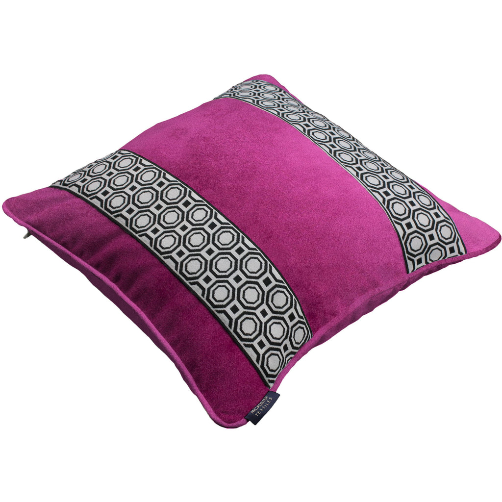 McAlister Textiles Cancun Striped Fuchsia Pink Velvet Cushion Cushions and Covers 