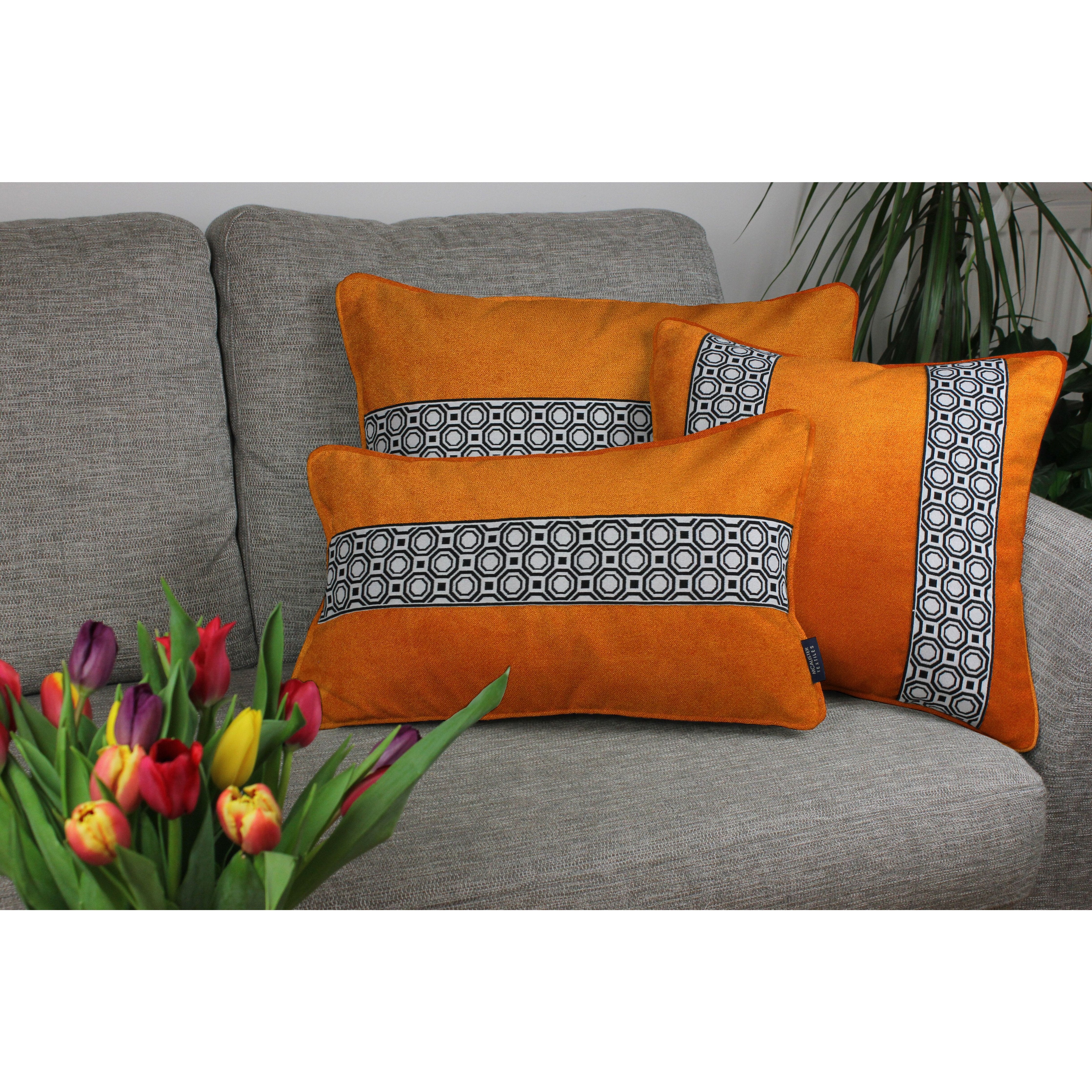 McAlister Textiles Cancun Striped Burnt Orange Velvet Cushion Cushions and Covers 
