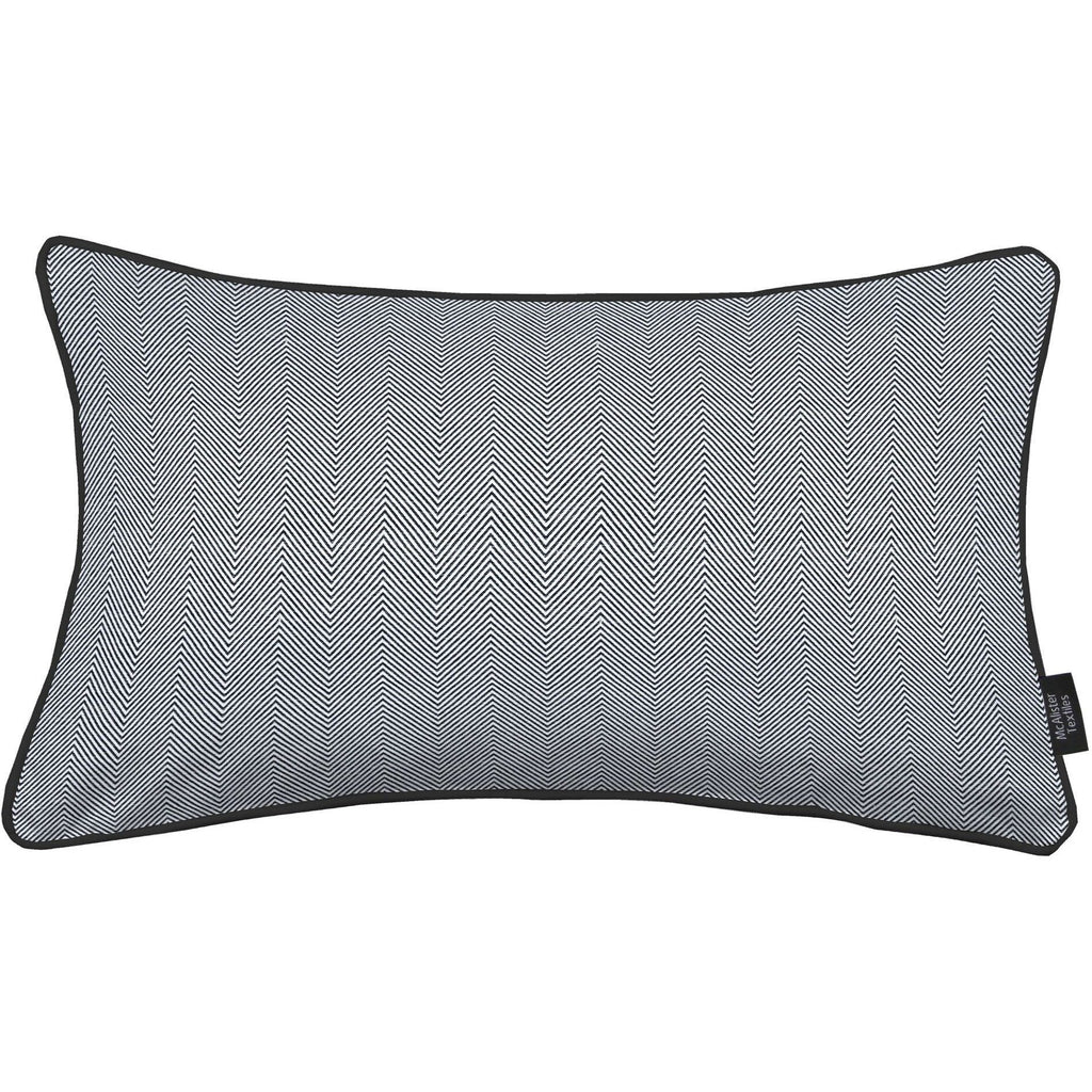 McAlister Textiles Herringbone Twill Black + White Cushion Cushions and Covers Cover Only 50cm x 30cm