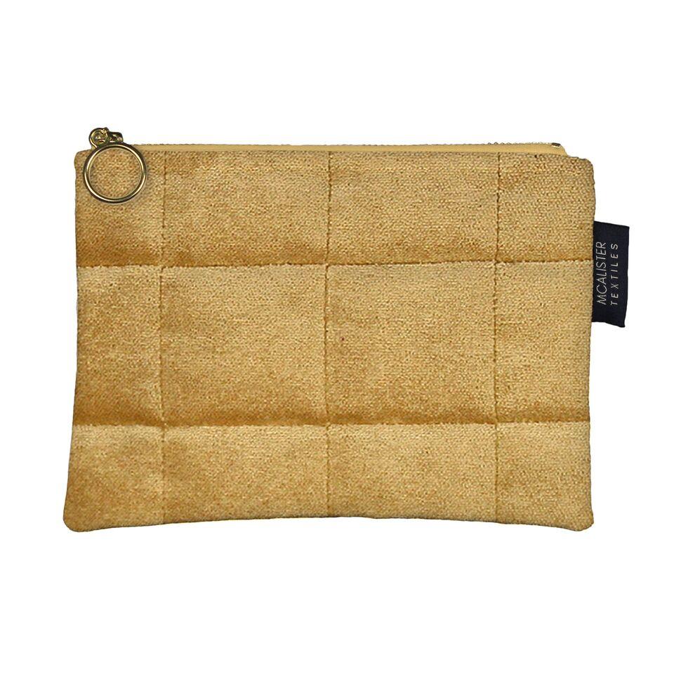 McAlister Textiles Square Pattern Yellow Velvet Makeup Bag Clutch Bag 