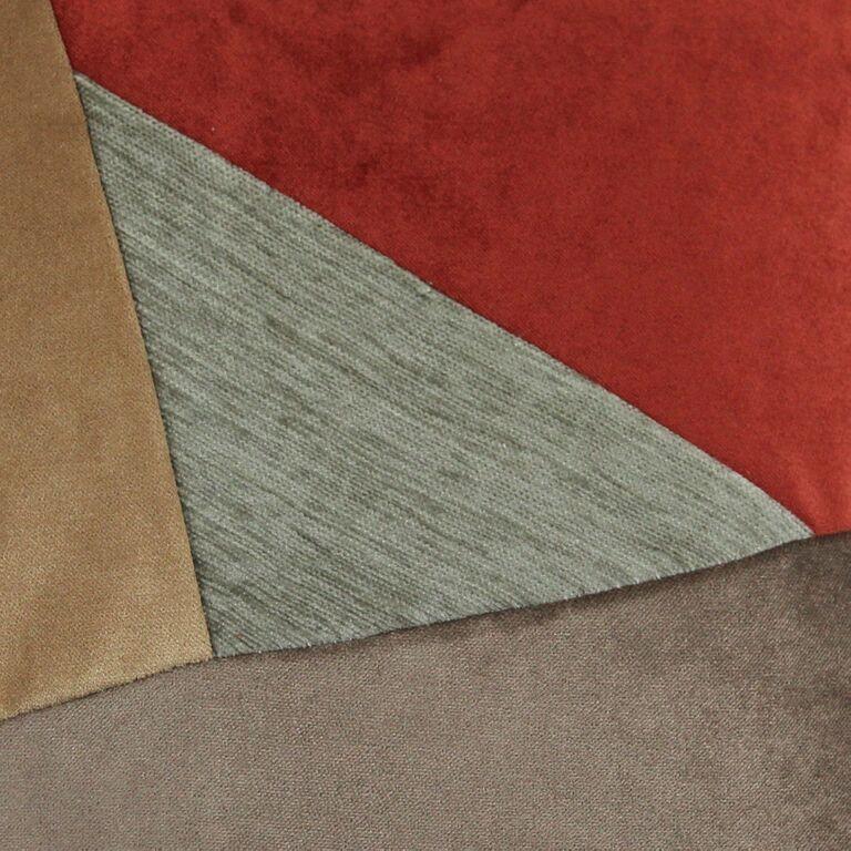 McAlister Textiles Triangle Patchwork Velvet Brown, Gold + Red Cushion Cushions and Covers 