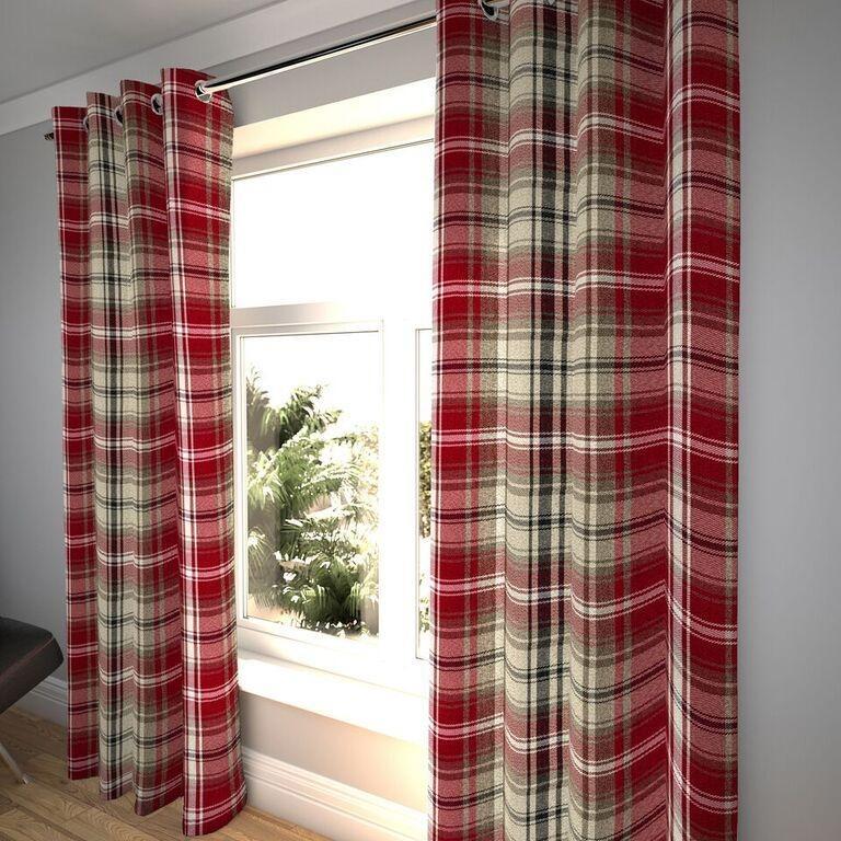 McAlister Textiles Angus Red + White Tartan Curtains Tailored Curtains 116cm(w) x 182cm(d) (46" x 72") 
