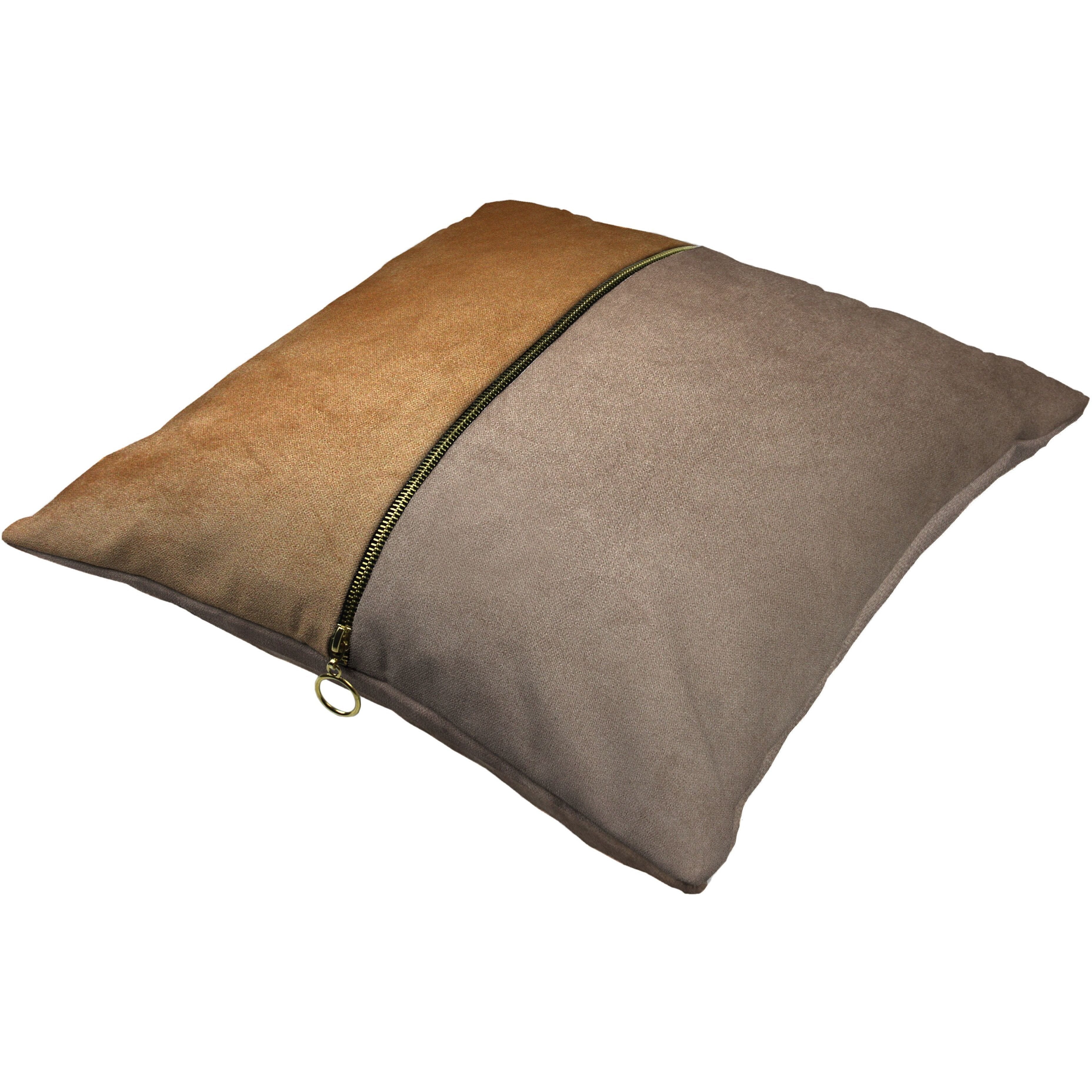 McAlister Textiles Decorative Zip Caramel + Brown Velvet Cushion Cushions and Covers 