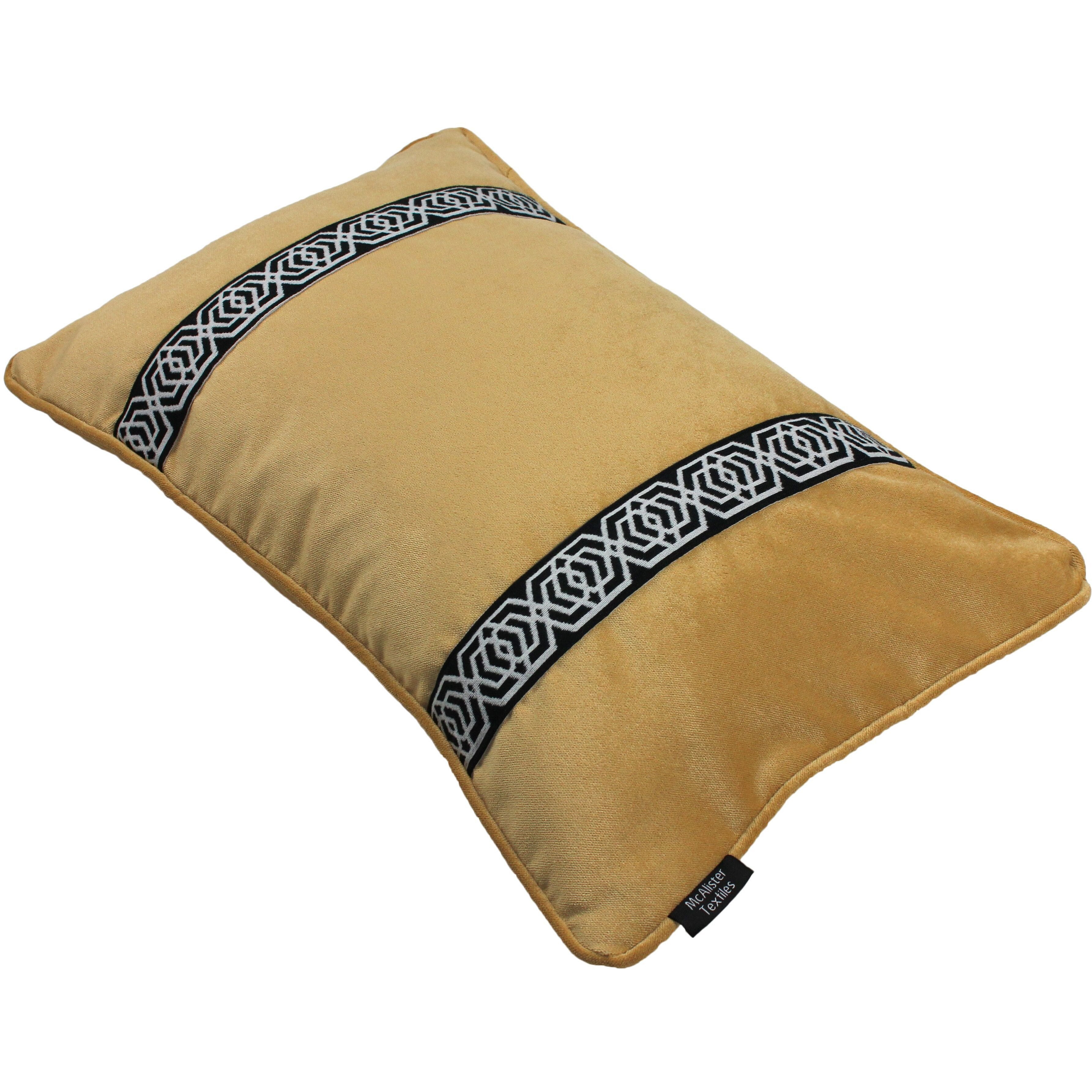 McAlister Textiles Coba Striped Ochre Yellow Velvet Cushion Cushions and Covers 