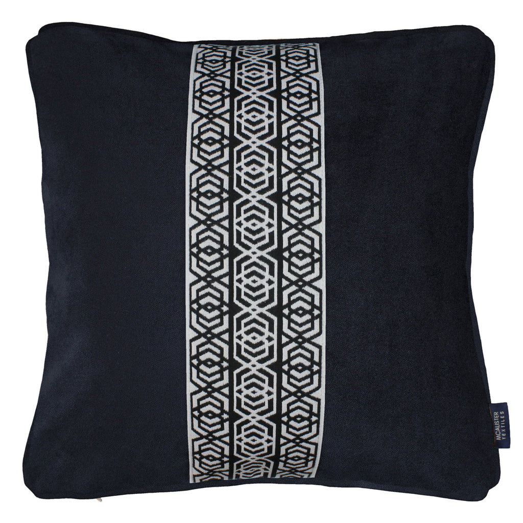 McAlister Textiles Coba Striped Black Velvet Cushion Cushions and Covers Polyester Filler 43cm x 43cm 