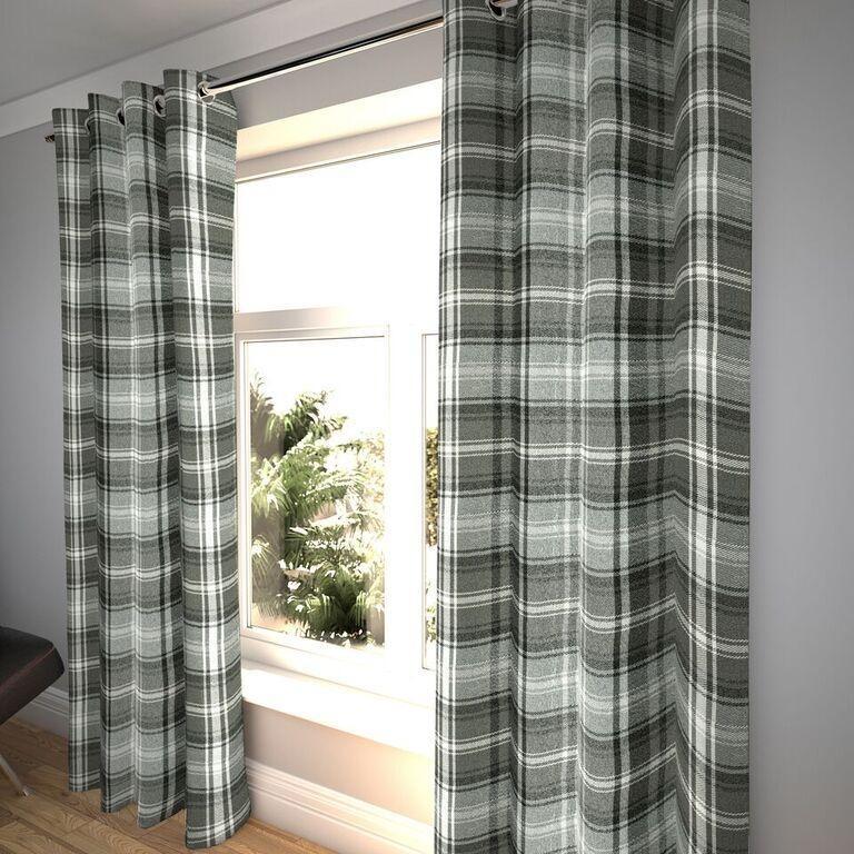 McAlister Textiles Angus Charcoal Grey Tartan Curtains Tailored Curtains 116cm(w) x 182cm(d) (46" x 72") 